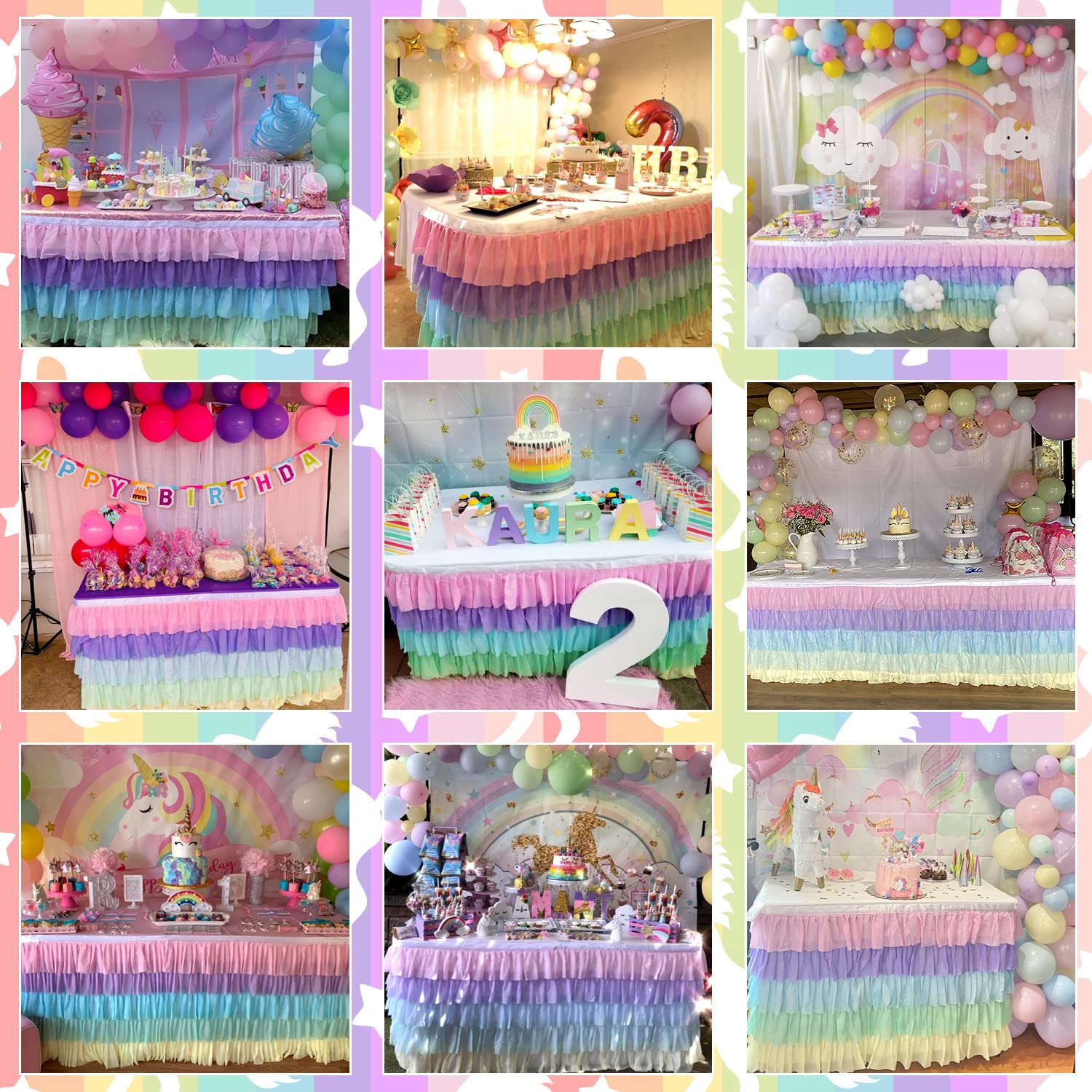 Rainbow Table Skirt Tutu Unicorn Tablecloth For Birthday Party Baby Shower Unicorn Party Table Cloth 9Ft