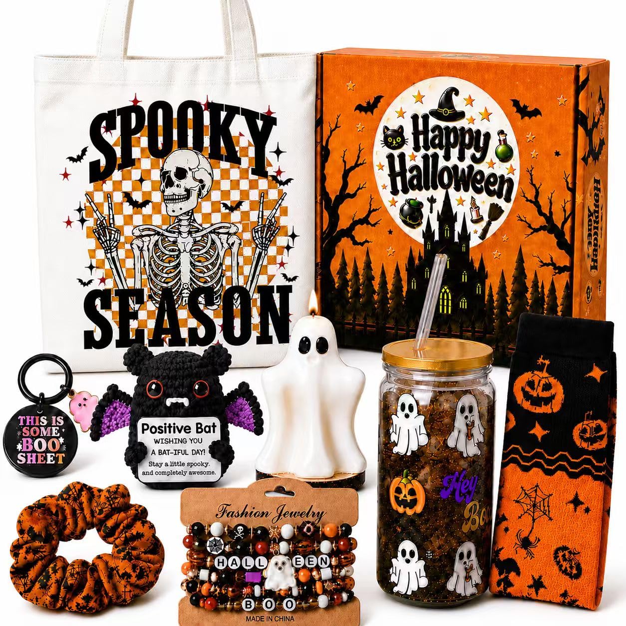 Boo Basket for Teen Girls Women, 13 Pcs Cup Candle Socks Party Sleepover