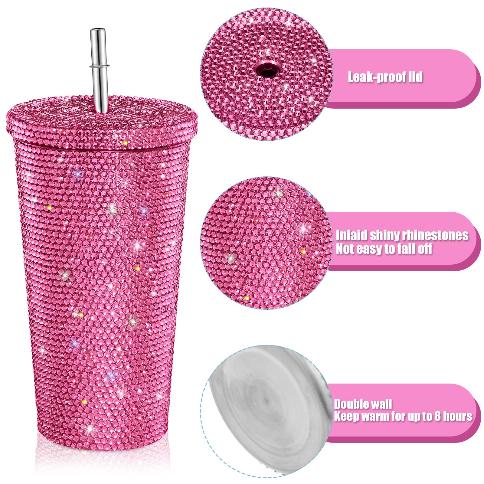 Mimorou Studded Bling Diamond Tumbler Glitter Water Bottle With Lid Stainless Steel Vacuum Thermal Straw Tumbler Rhinestone Tumb