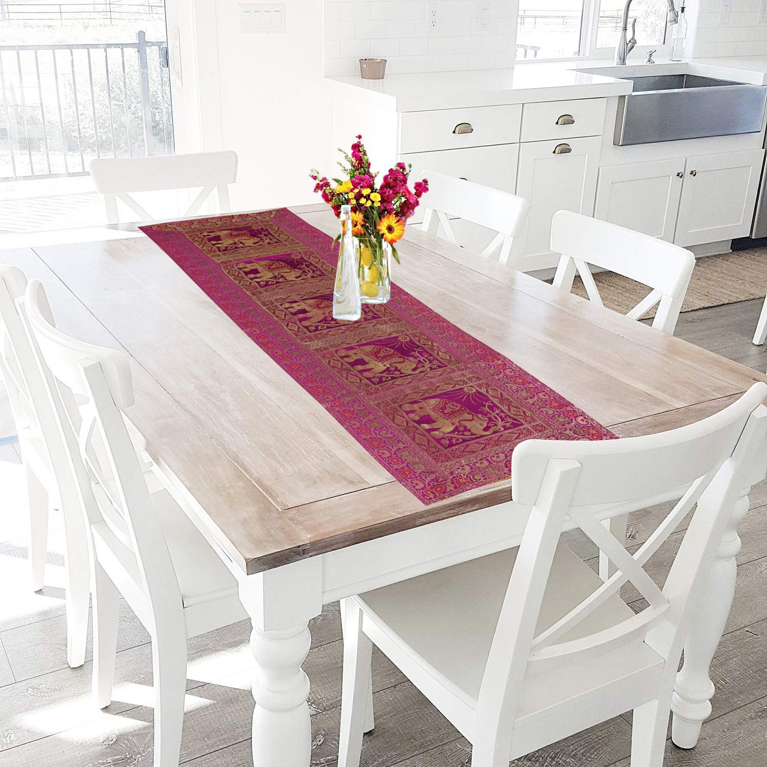 Real Online Seller Indian Handmade Elephant Design Table Runner.Traditional Decorative Ethnic Kitchen Table Cloth For Wedding Br