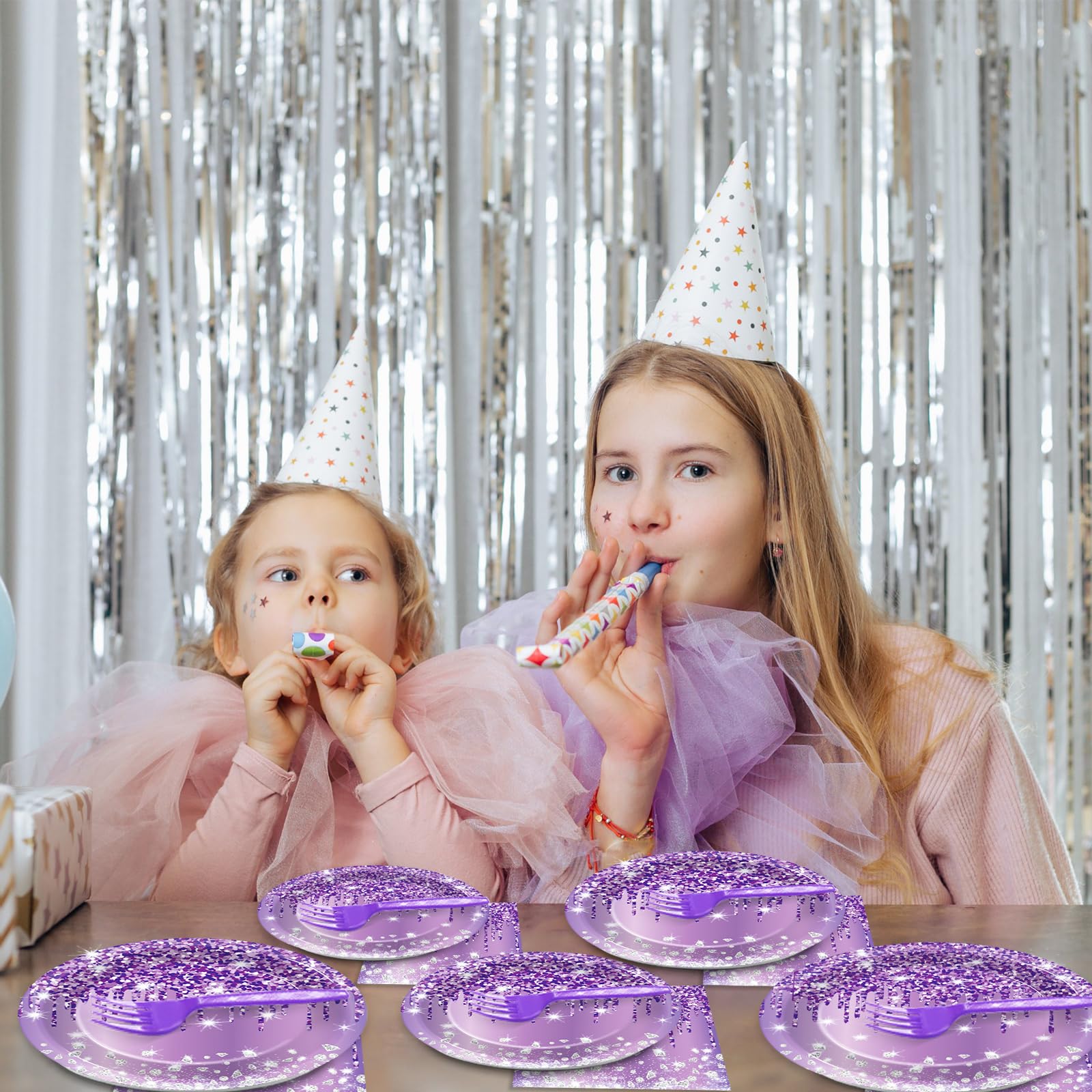 200Pcs Purple Birthday Party Plates And Napkins Purple And Silver Birthday Party Decorations Purple Silver Party Tableware Set S