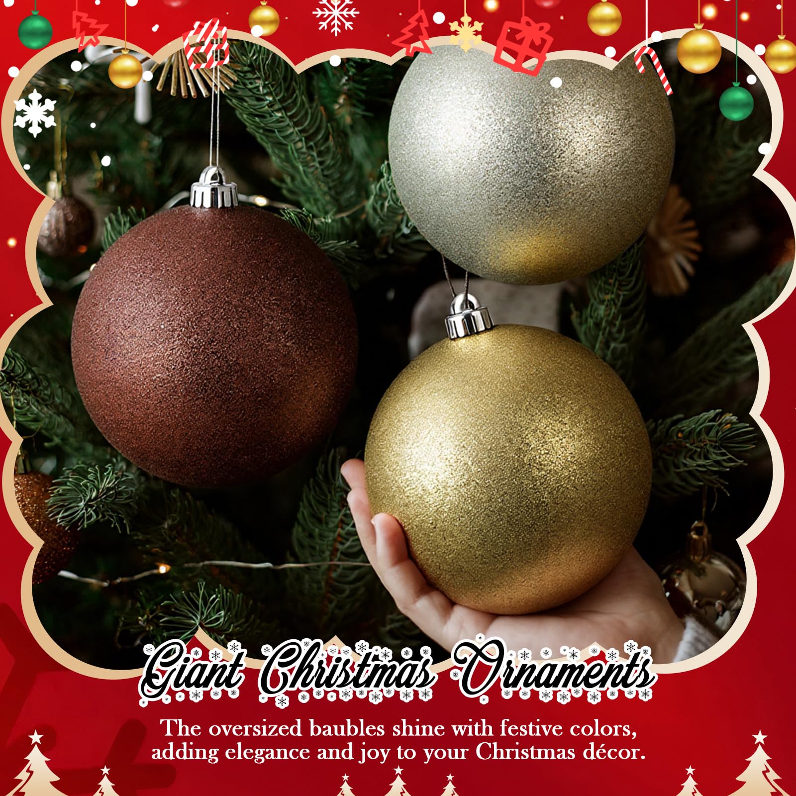 Poen 12 Pcs 6 Inch Christmas Tree Glitter Ornaments Extra Large Christmas Balls Decorations Xmas with Hanging Loop for Holiday D