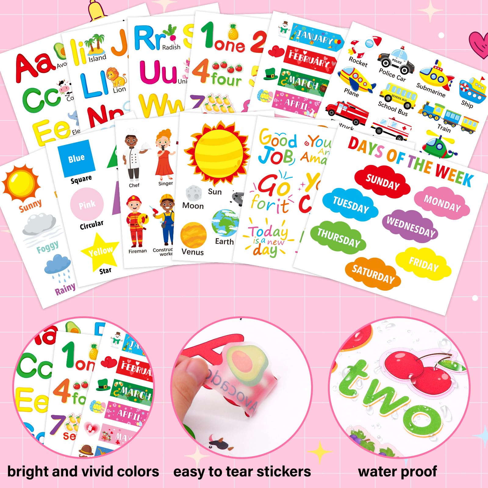 Alphabet Numbers Wall Decals 12 Sheets Color Weather Learning Educational Wall Stickers Peel And Stick Solar System Shape Wall D