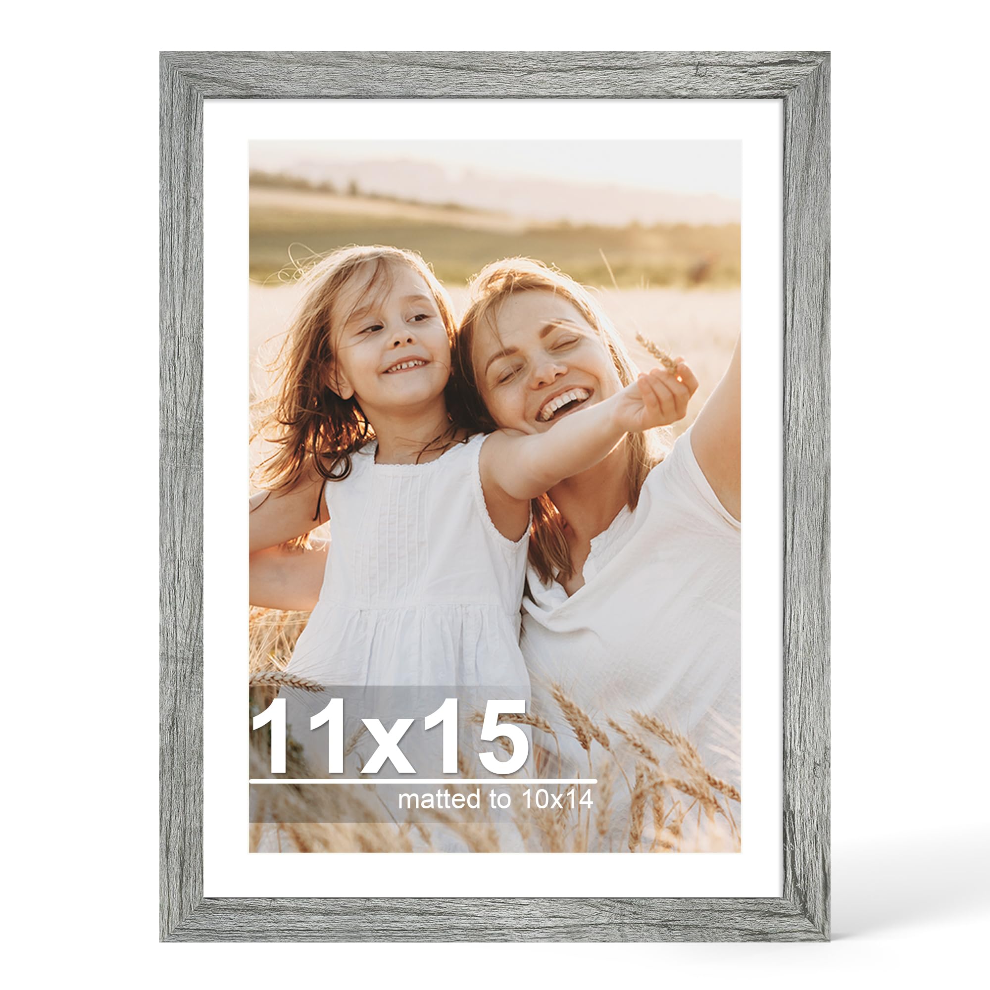Hongkee 11x15 Picture Frame with Glass, Display Picture 10x14 with Mat or 11x15 Without Mat, 11 by 15 Photo Wooden Frames for Wa