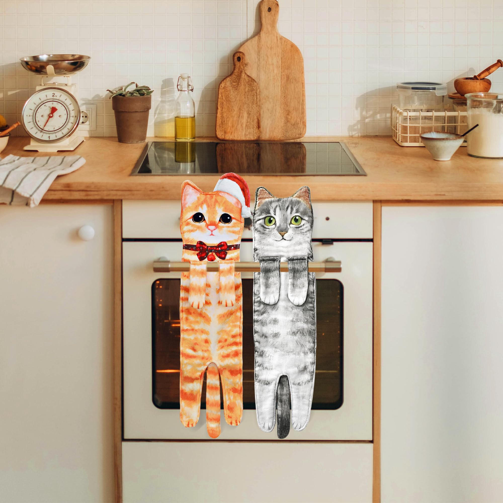 Daisyjoy Christmas Cat Funny Hand Towels For Bathroom Kitchen - Cute Cat Decor Hanging Face Towels-Unique Mothers Day Valentines