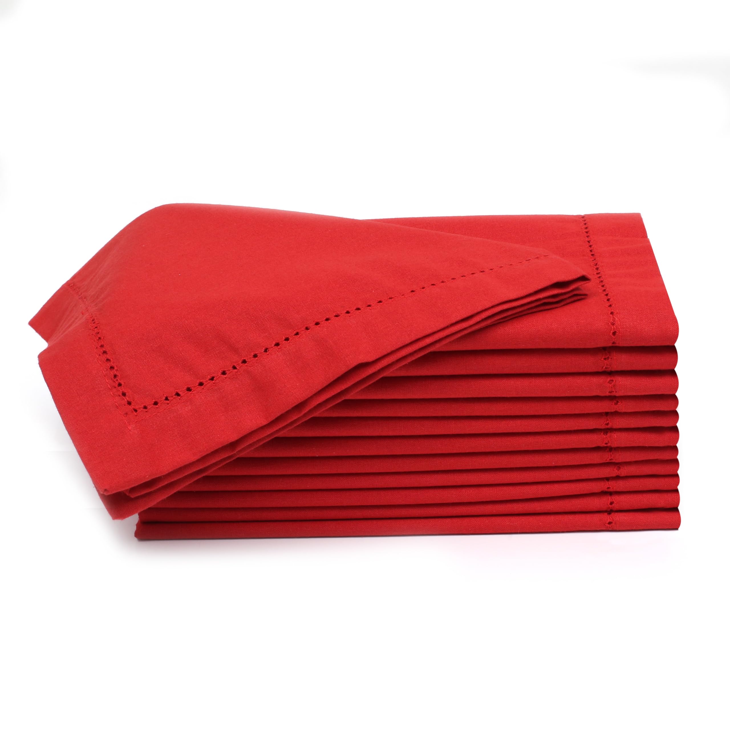 Lightnpro Christmas Red Cotton Napkins Set of 12, Beautiful Handmade Hemstitched Dinner Cloth Napkins, Washable and Reusable for