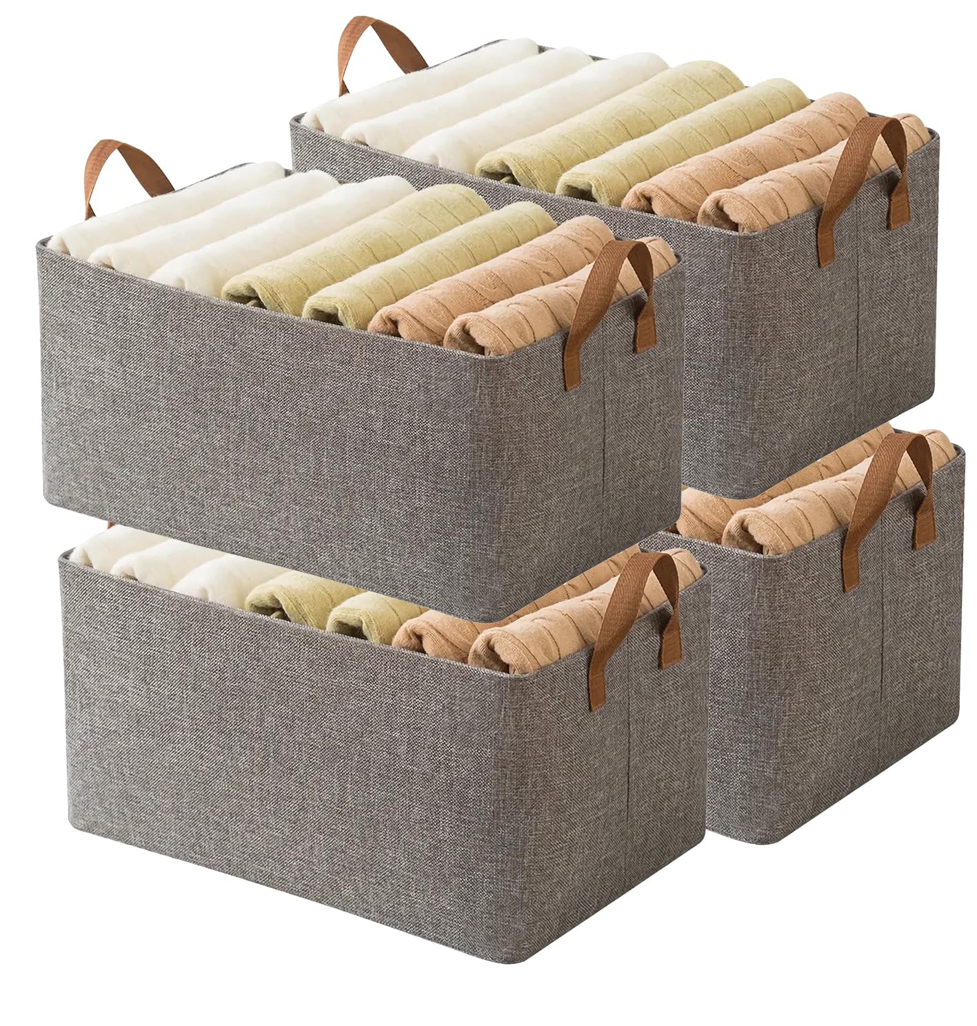 Aarainbow 4 Pcs Closet Clothes Organizer Bins, Fabric Storage Box With Steel Frame Stackable Shelf Storage Baskets Large, Fabric