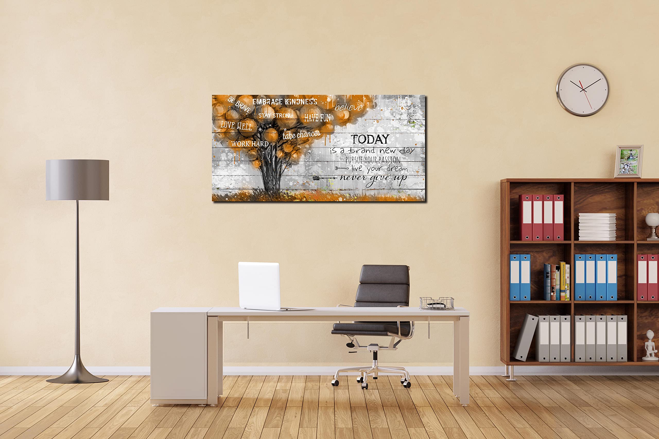 Inspiration Quotes Brown Tree Pictures Wall-Decor for Bedroom - Positive Quotes Canvas Wall Art for Living Room - Motivational Posters for Students Ready to Hang Size 20'' x 40''