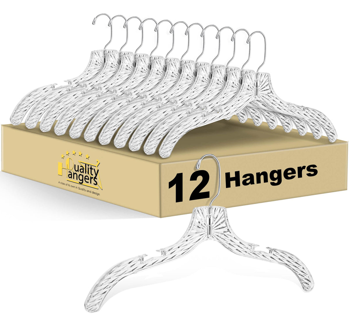 Quality Hangers Clear Hangers 12 Pack - Crystal Cut Hangers For Clothes - Durable Plastic Hanger Set - Invisible Dress Hangers F