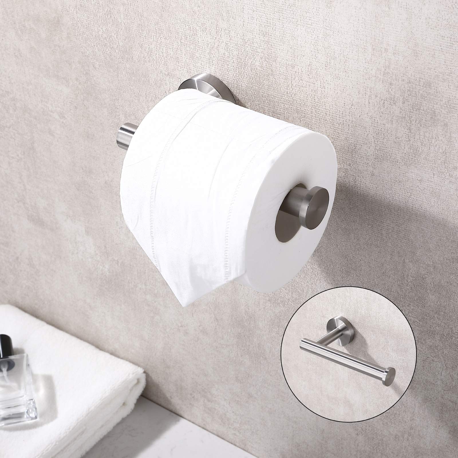 TASTOS Brushed Nickel Toilet Paper Holder SUS304 Stainless Steel  Modern Round Tissue Roll Holders Wall Mount  Toilet Paper Roll Dispenser Bathroom 5 inch TP Holder for Kitchen Washroom