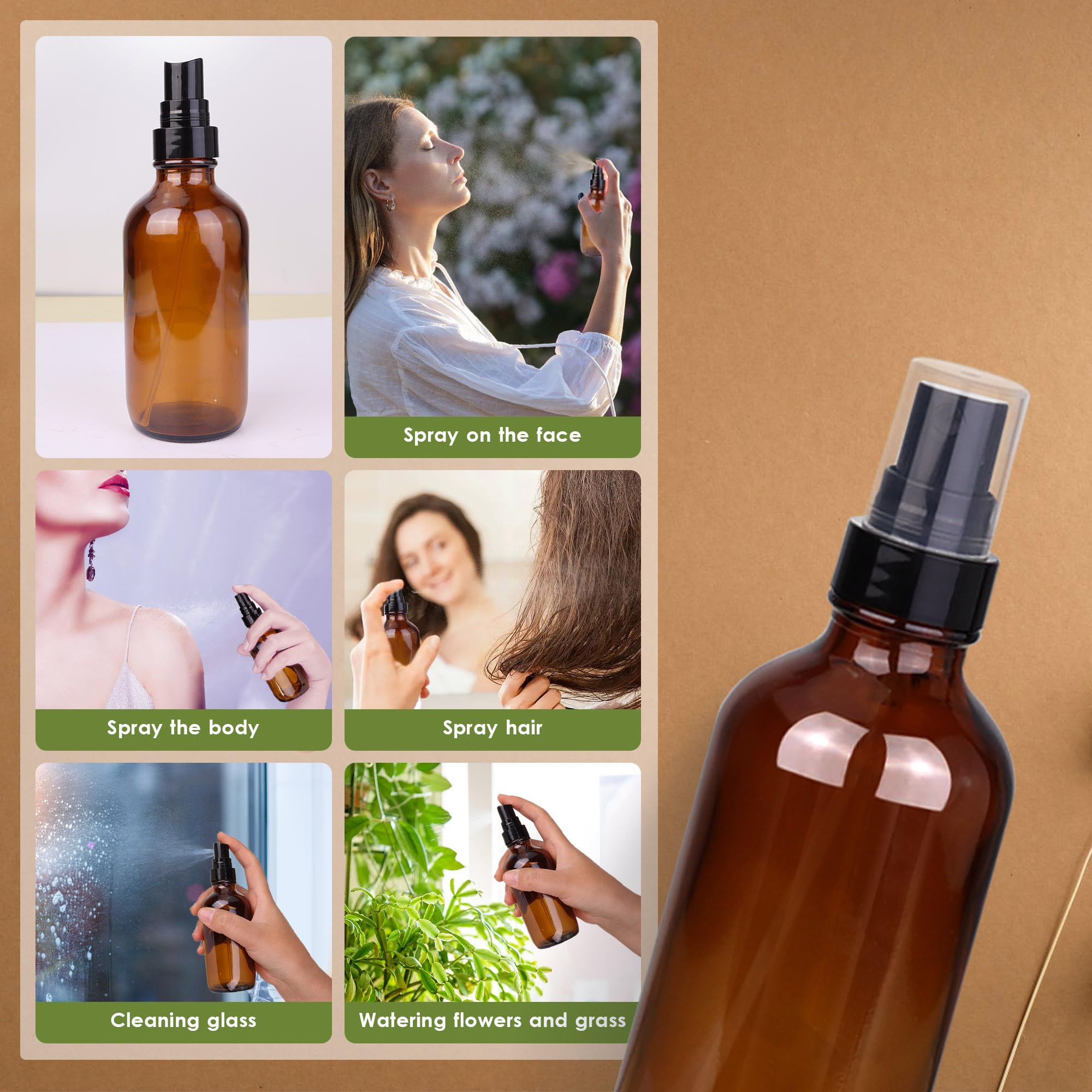 Givameihf 4Oz Amber Glass Spray Bottles Mist Sprayer Set Of 24,Empty Small Spray Bottle Fine Mist Spray Refillable Containers,Mi