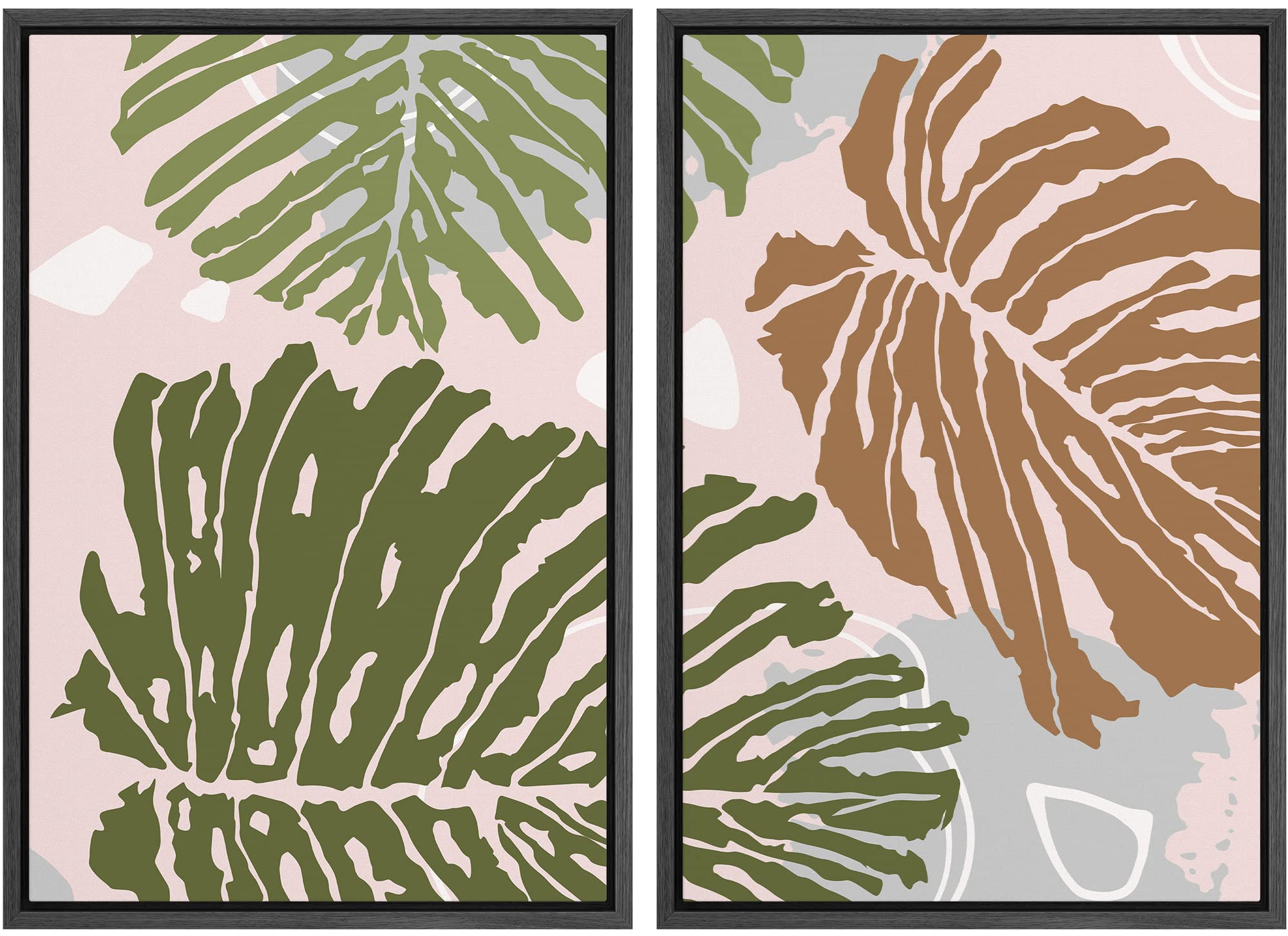 Signford Framed Canvas Print Wall Art Set Mid-Century Tropical Jungle Leaf Collage Abstract Shapes Illustrations Modern Art Deco