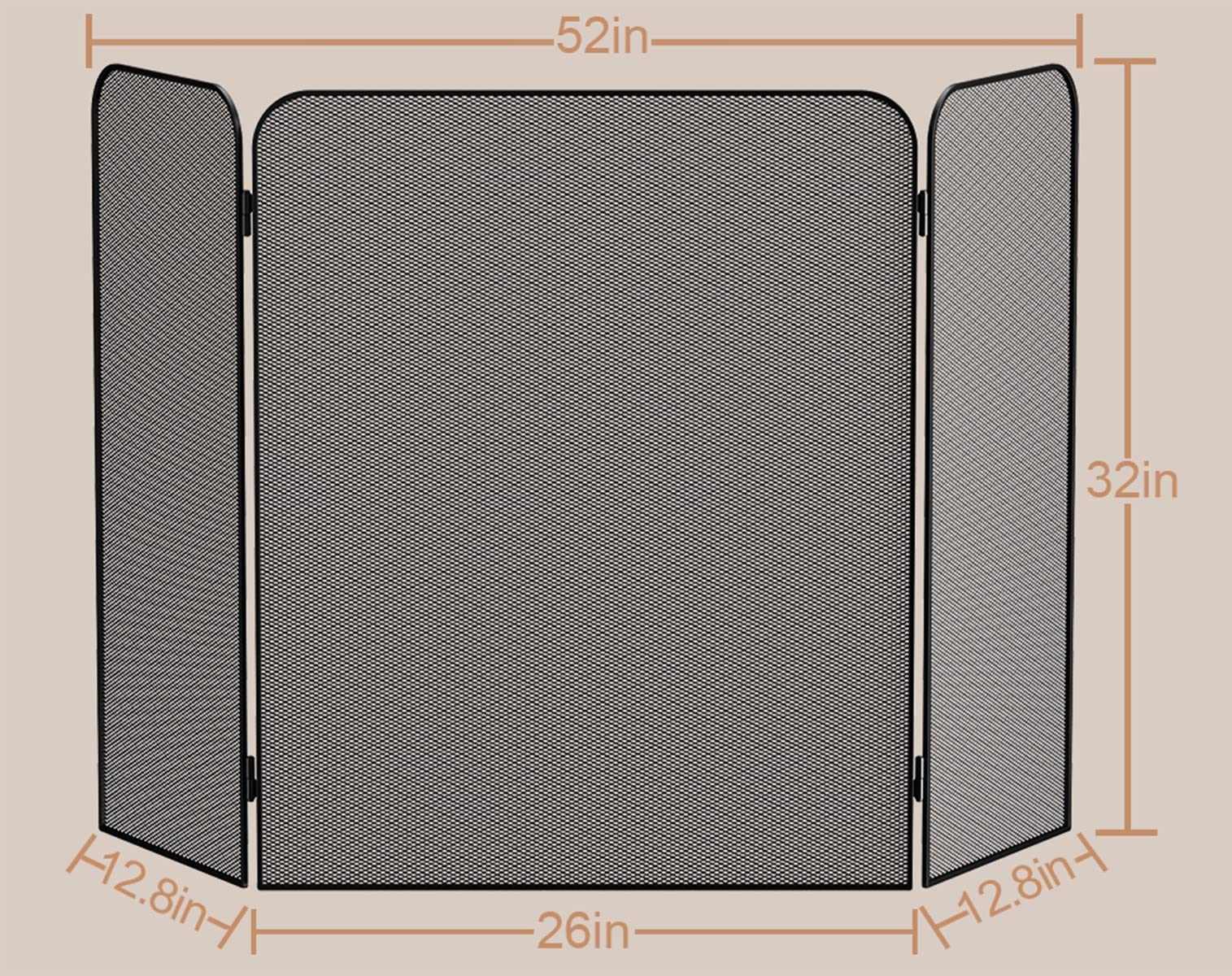 Fire Beauty 3-Panel Metal Fireplace Screen For Fireplace Fire Spark Guard Grate For Living Room Home Decor (32'' X 52'')