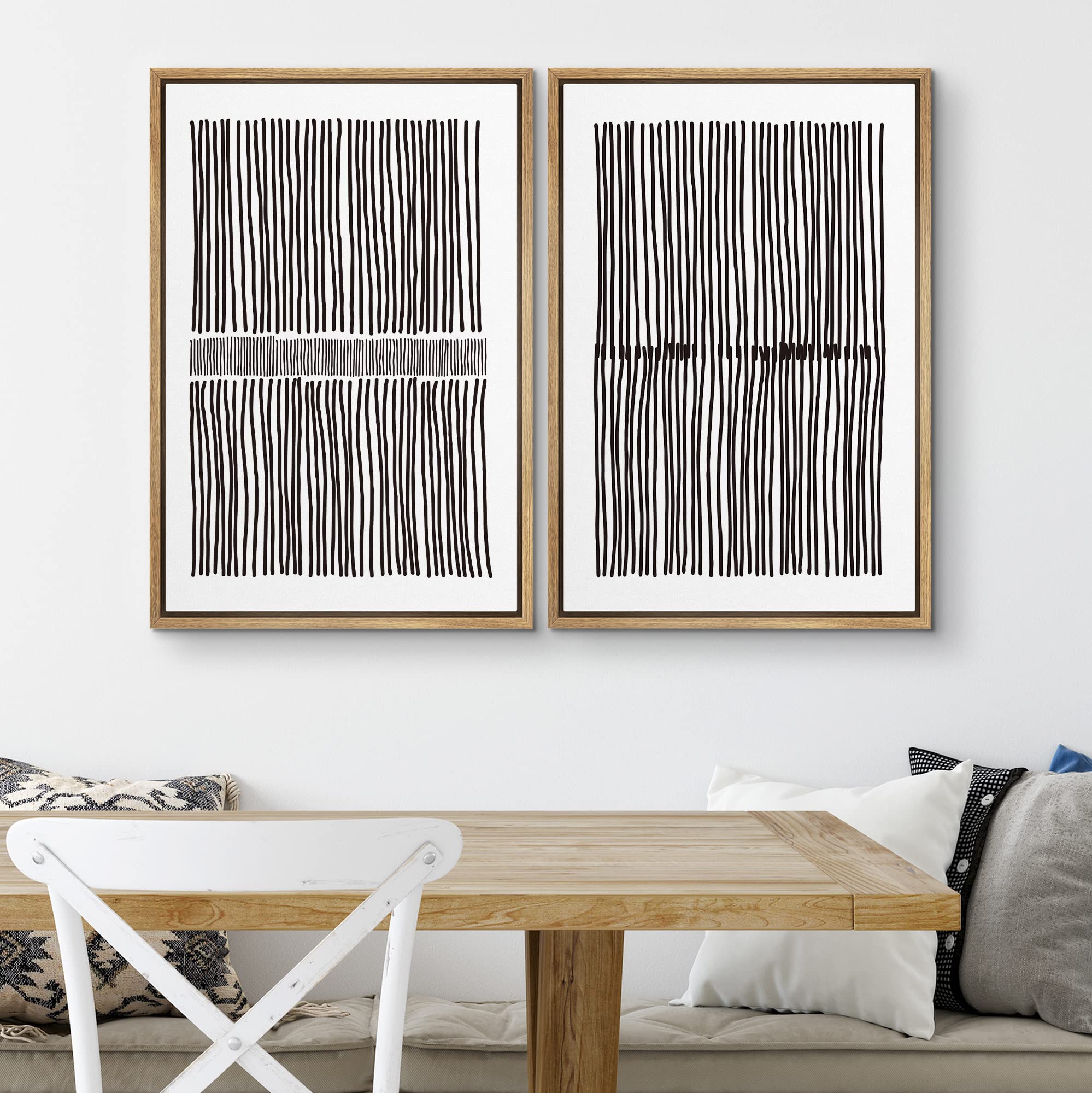 Signwin Framed Canvas Print Wall Art Set Geometric Dark Black Line Landscape Abstract Shapes Illustrations Modern Art Decorative