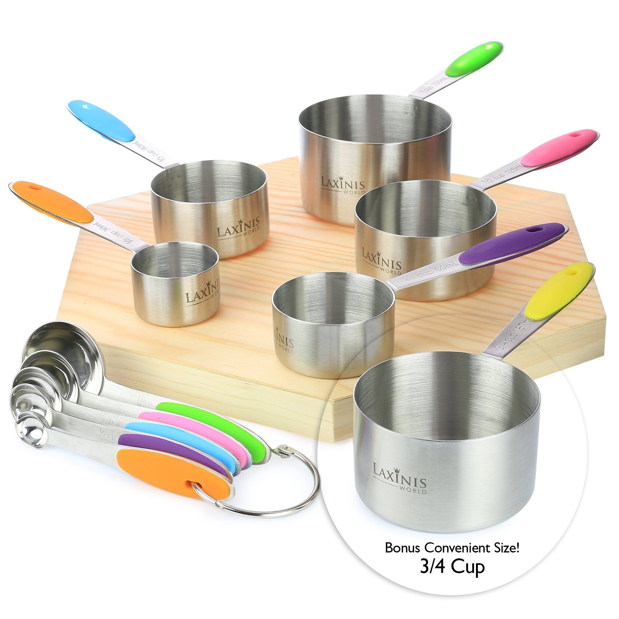 New Version! 11 Piece Measuring Cups And Spoons Set By Laxinis World | Sturdy Stainless Steel Stackable 6 Cups And 5 Spoons With
