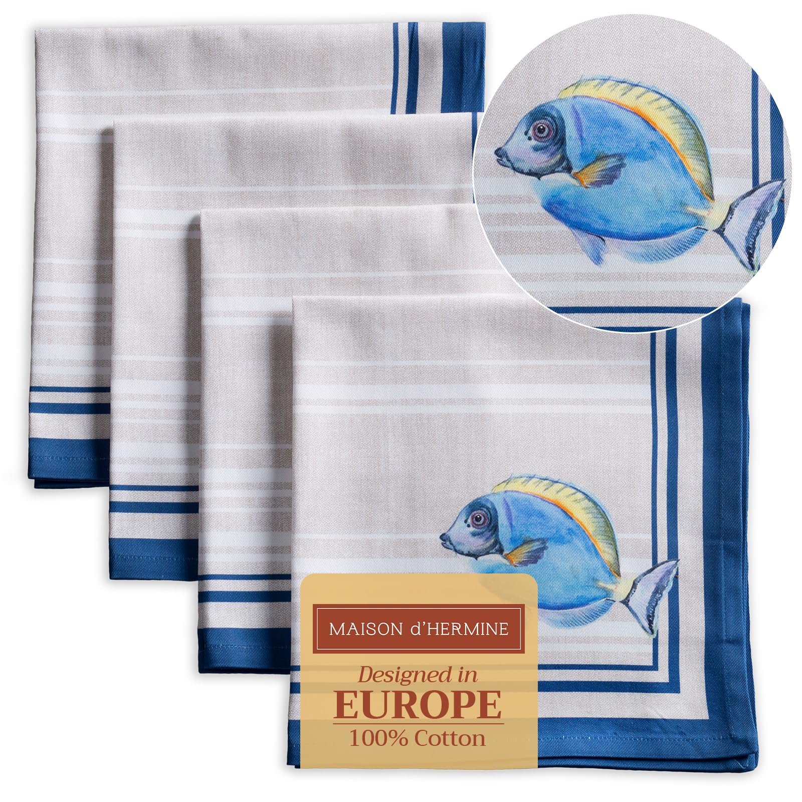 Maison d' Hermine Napkins 100% Cotton Set of 4 Decorative Napkin Washable Cloth Napkins for Gifts  Home  Wedding  Restaurant  Buffet Party & Camping  Poisson - Spring/Summer (20?x20?)