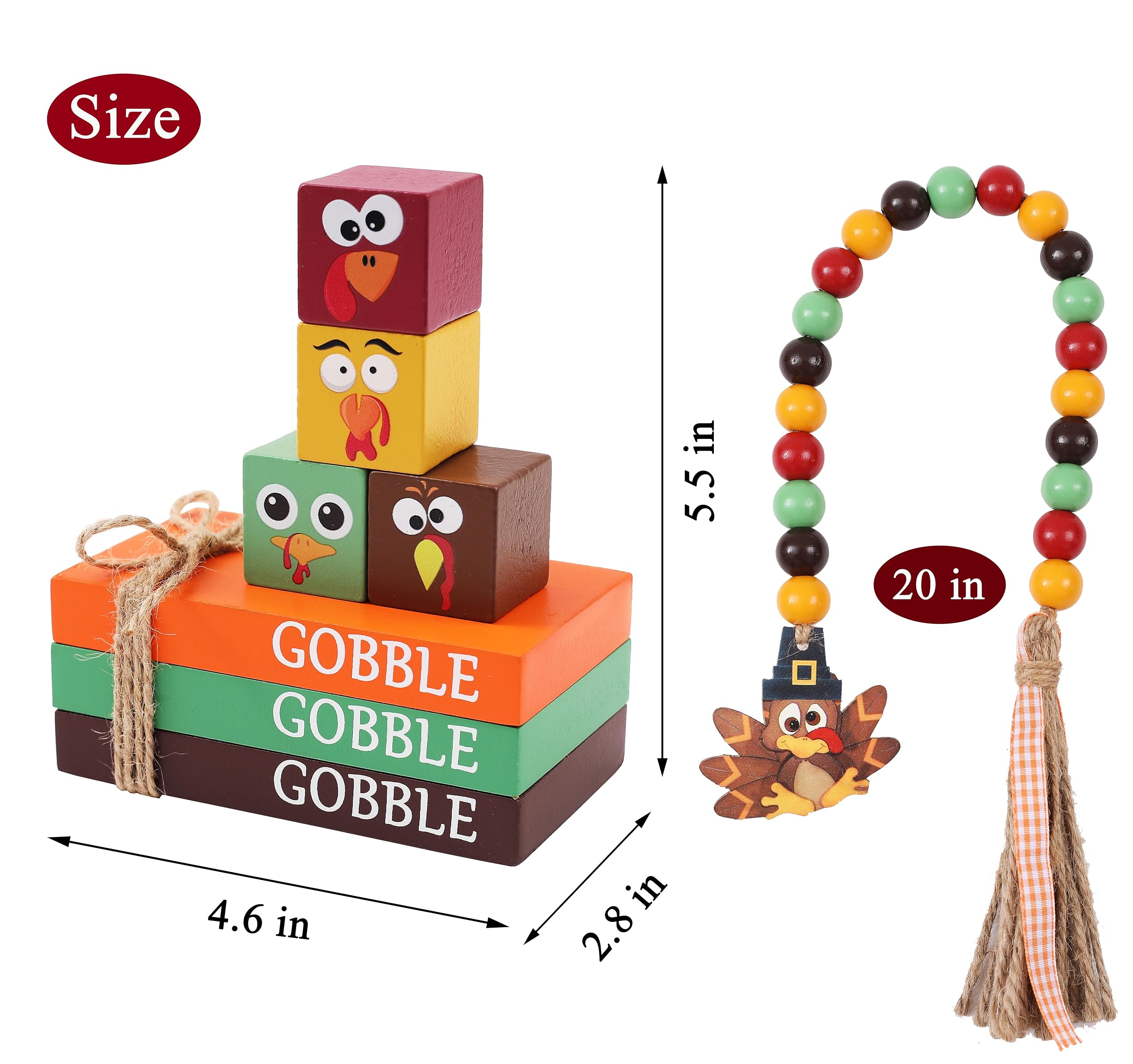 Hrency Thanksgiving Decor - Turkey Faux Books & Gobble Wooden Sign Book Stack Fall Farmhouse Rustic Tiered Tray Coffee Table Dec