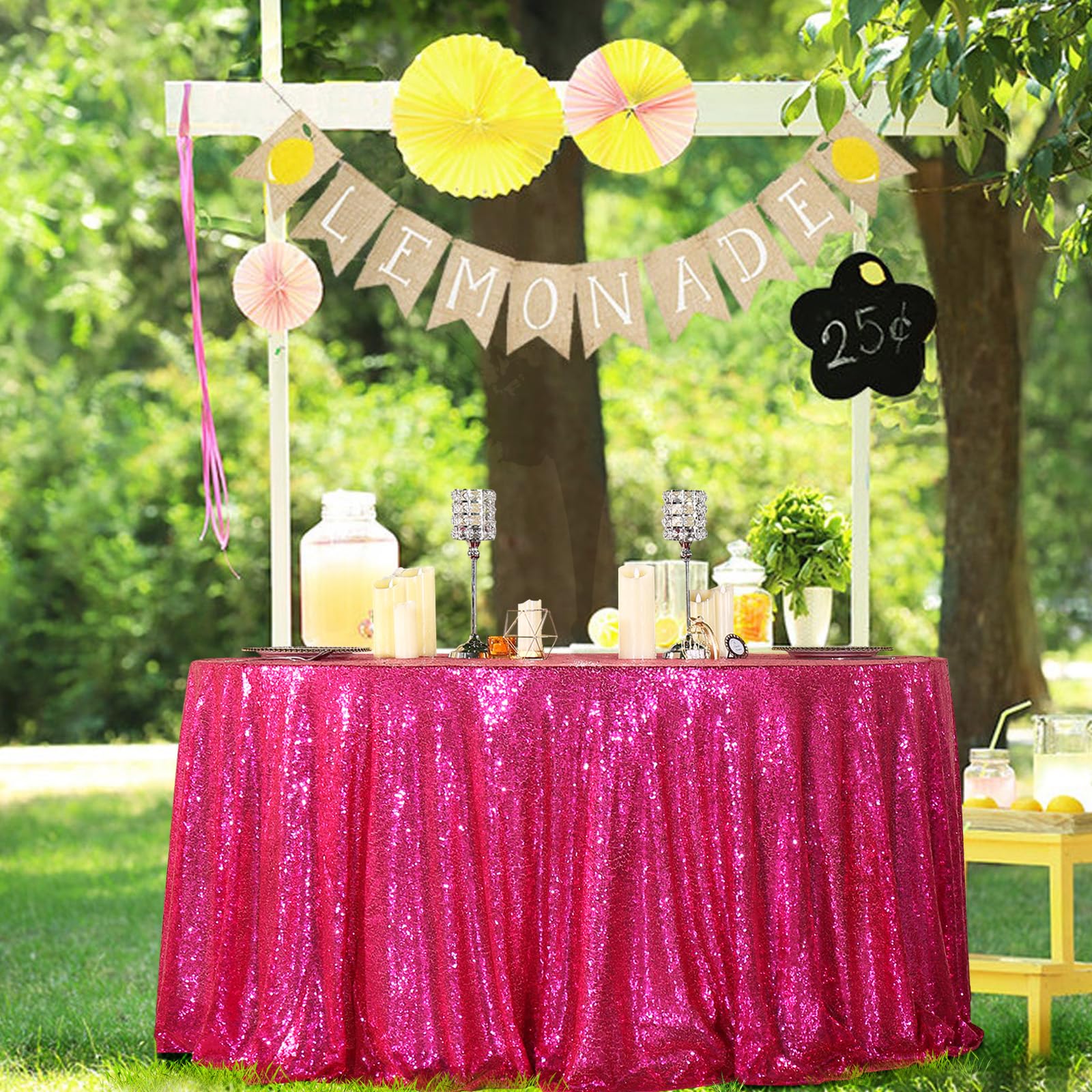 Partydelight Hot Pink Sequin Tablecloth 70 Inch Round Tablecloth Glitter Tablecloth For Party Baby Shower Christmas Decorations