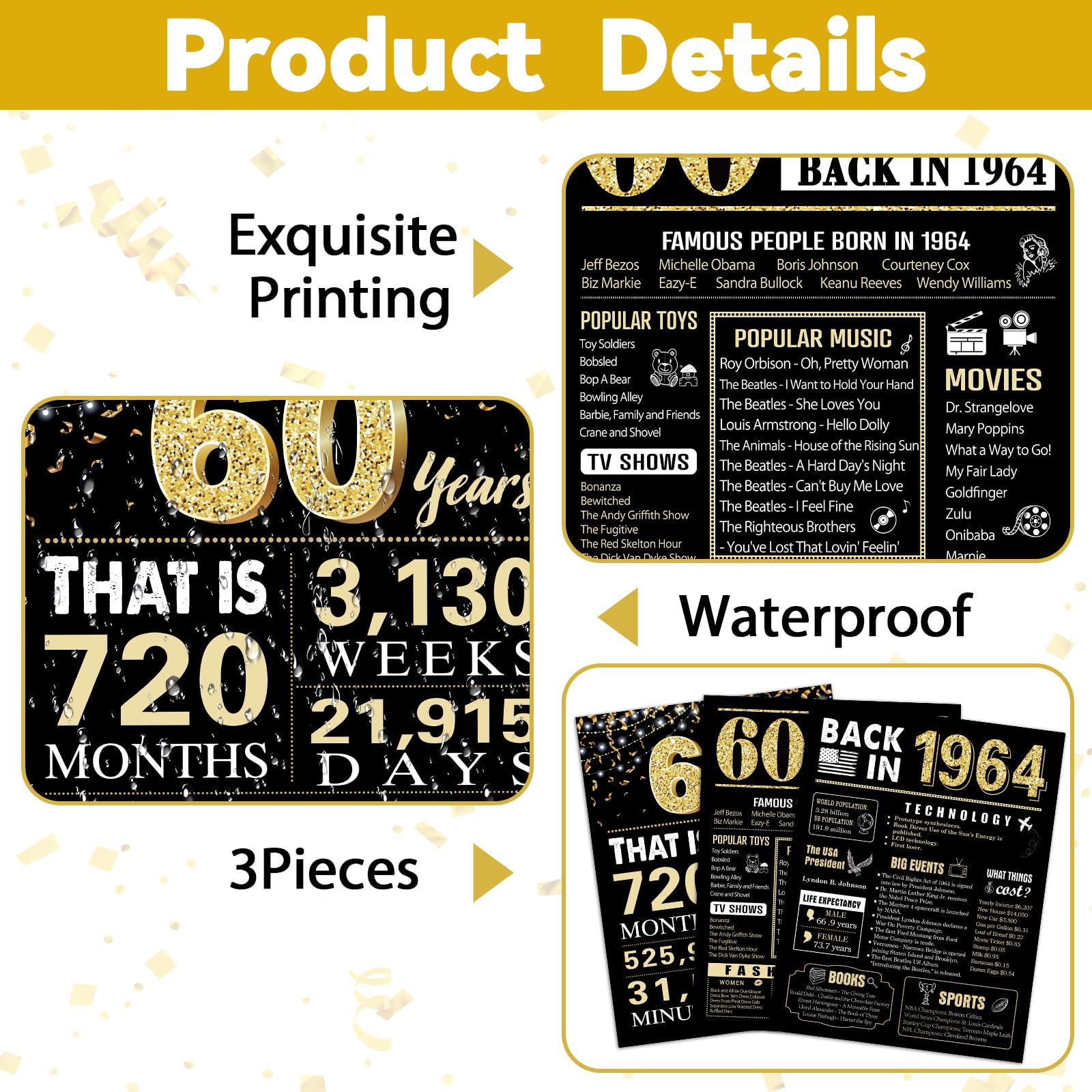 60Th Birthday Decorations Back In 1964 Posters 3 Pieces 11 X 14 1964 Birthday Gifts For Men 60 Years Ago Party Decorations Suppl