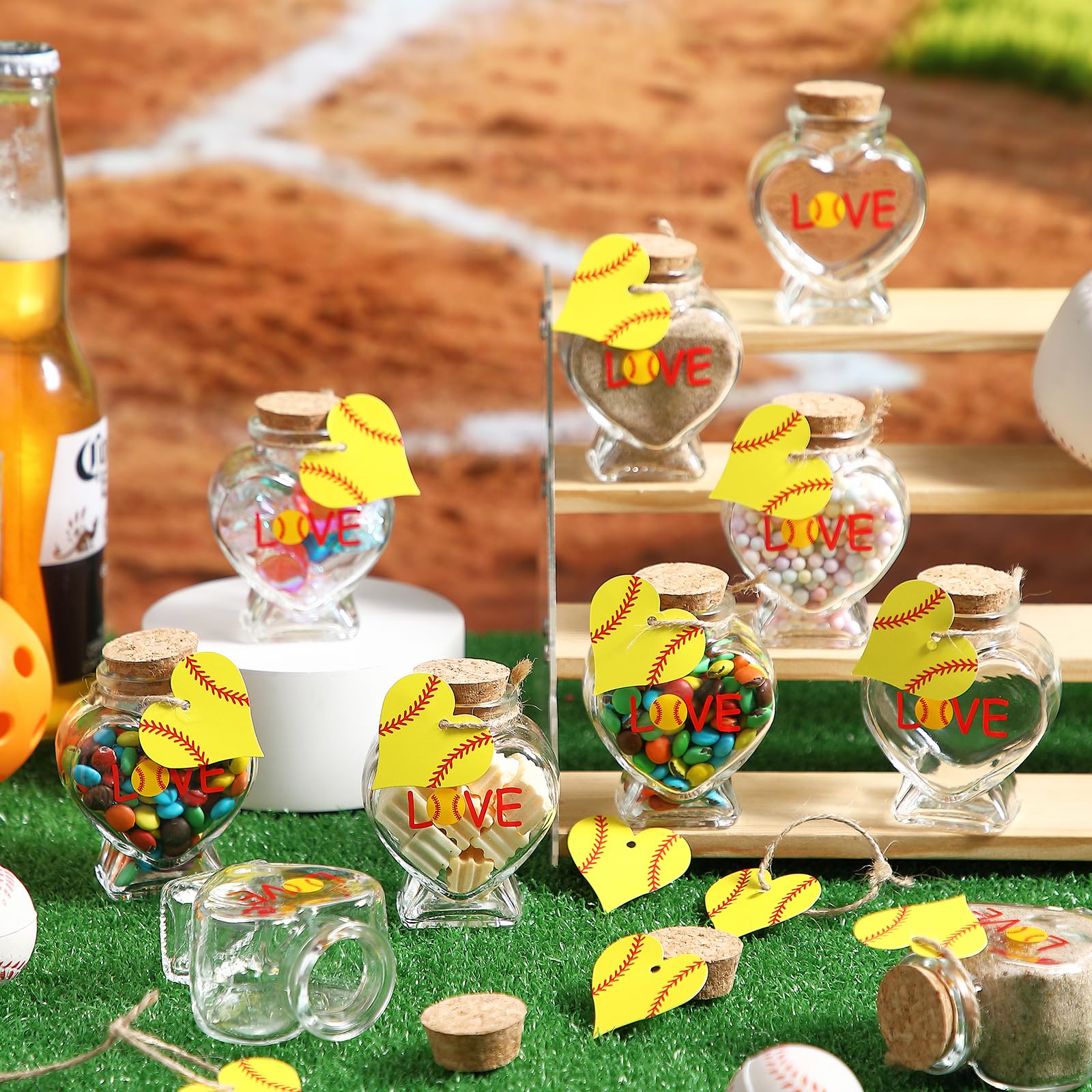 Mimorou 12 Pcs Softball Senior Night Gifts 2026 Softball Sports Sand Dirt Keepsake Jar 2 oz Mini Heart Shape Glass Bottles with