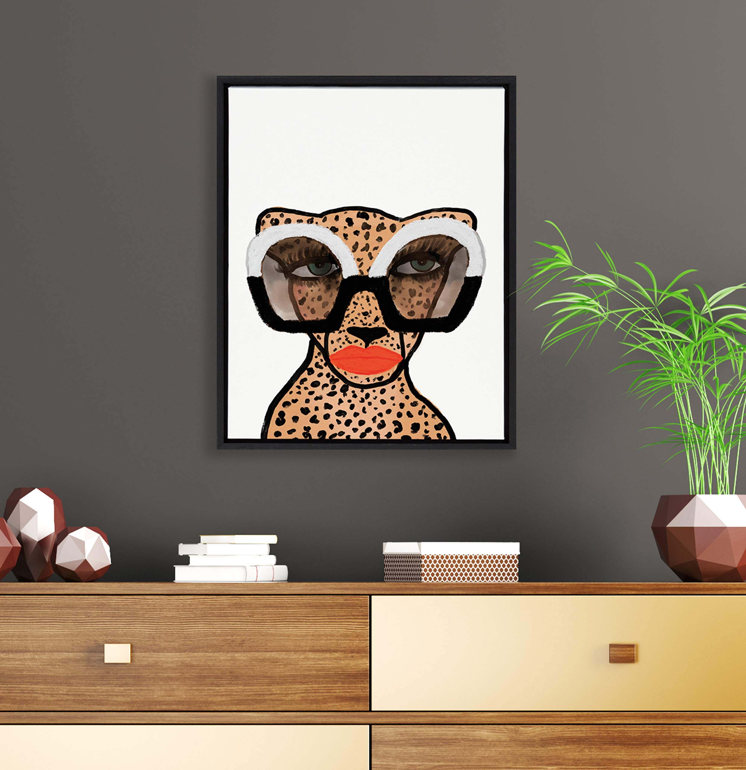 Kate And Laurel Sylvie Cheetah 4 Framed Canvas Wall Art By Kendra Dandy Of Bouffants And Broken Hearts, 18X24 Black, Modern Anim