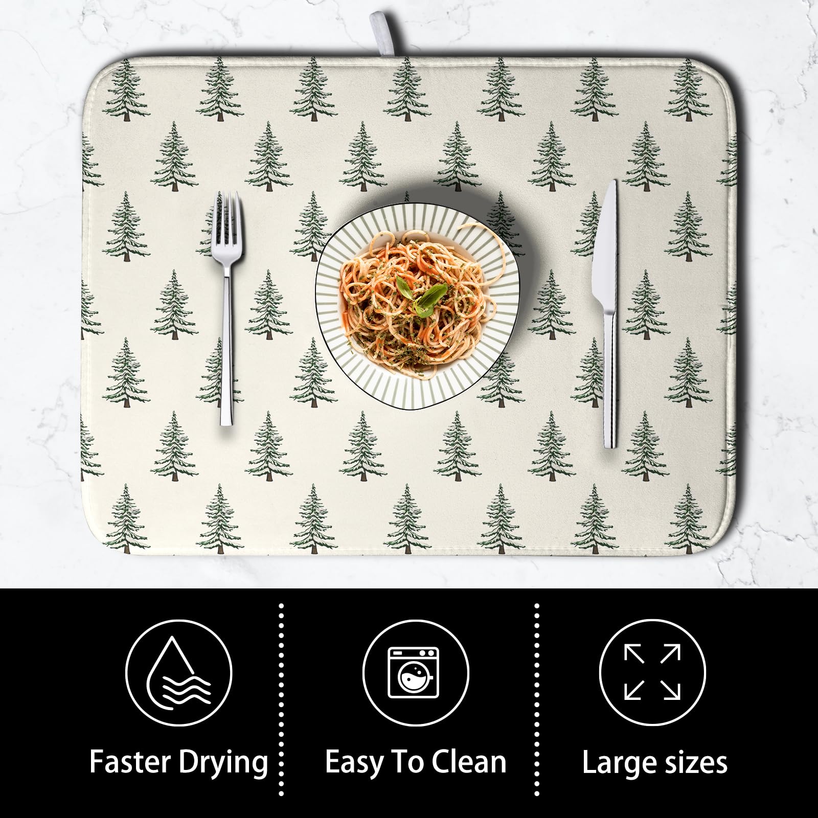 Kwlegh Christmas Tree Dish Drying Mat Winter Xmas Holiday Drying Mats Microfiber Absorbent Dishes Drying Pad Reusable Washable K
