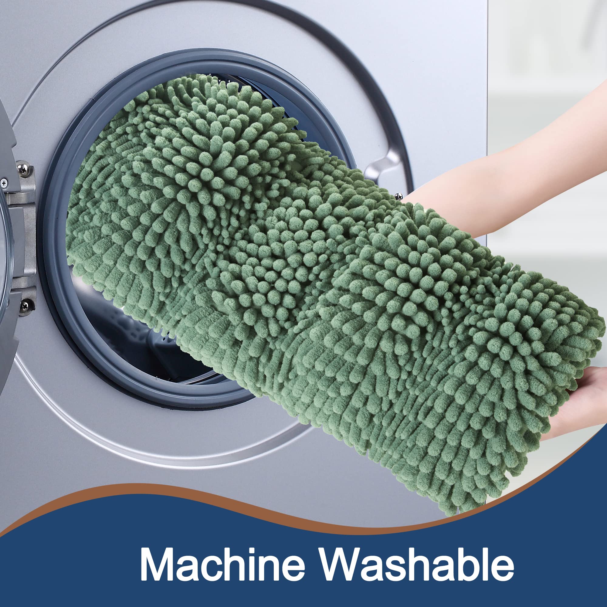 Non Slip Thick Shaggy Chenille Sage Green Bathroom Rug Sets 2 Piece, Thickened Hot Melt Rubber Bottom Bath Mats For Bathroom, Ba