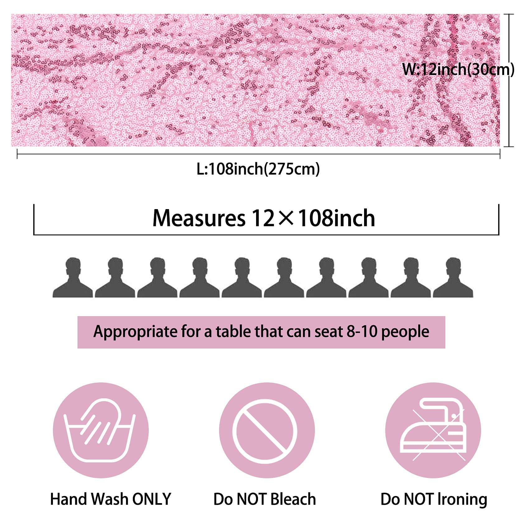 12 Packs 12 X 108 Inch Pink Sequin Table Runner Glitter Dining Table Runner For Birthday Wedding Engagement Bridal Baby Shower B