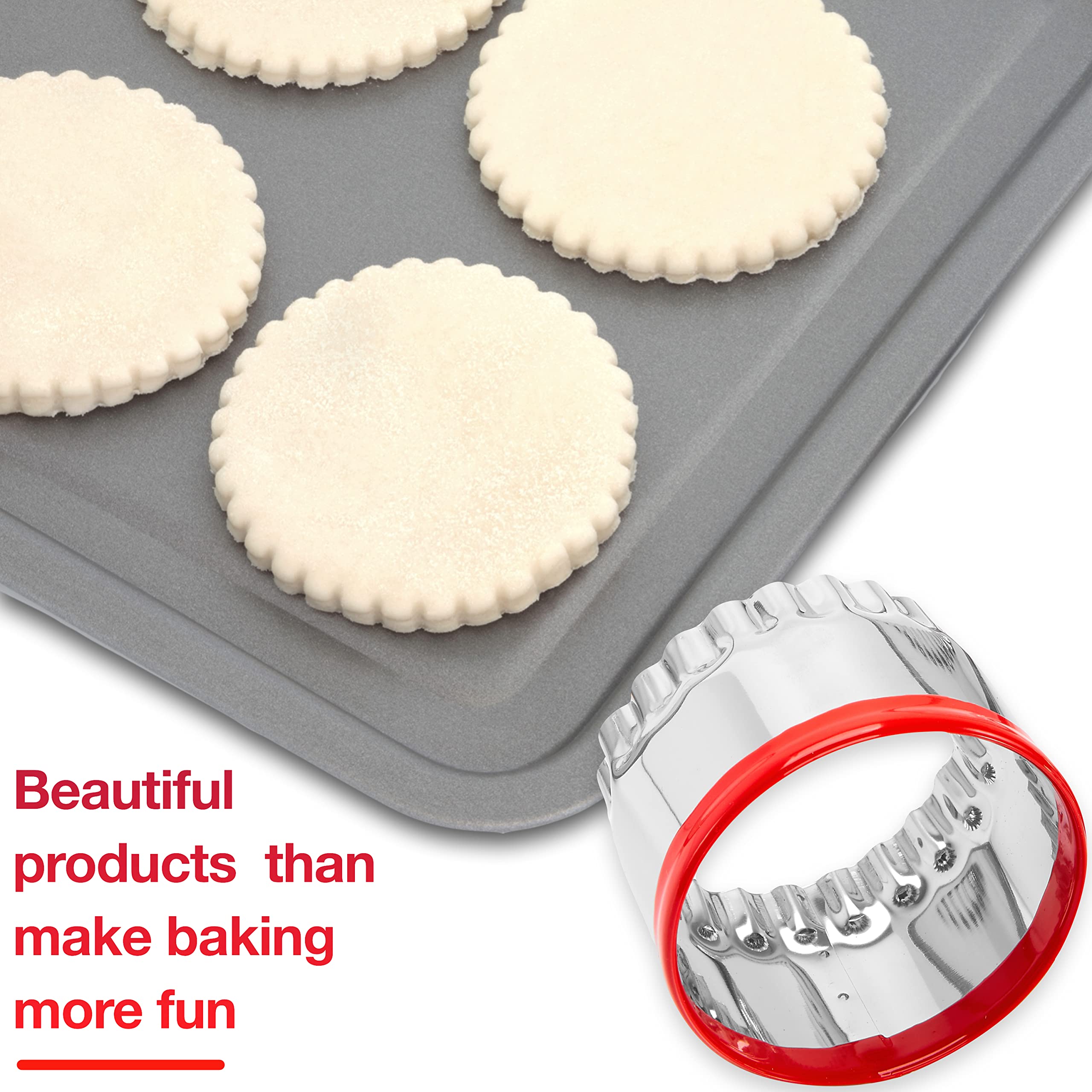 3Pcs Fluted Round Cookie Cutters 2'' 2.6'' 3'', Heavy Duty Food-Grade Stainless Steel, Biscuit Cutter, Mini Cookie Cutters, Cook