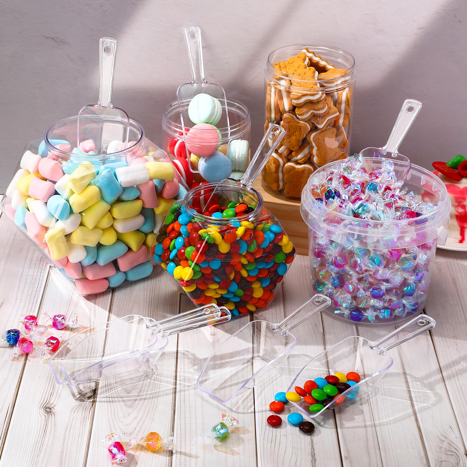 Multi-Purpose Plastic Clear Kitchen Scoops, Ice Scoop For Weddings, Candy Dessert Buffet, Ice Cream, Coffee, Tea (4)