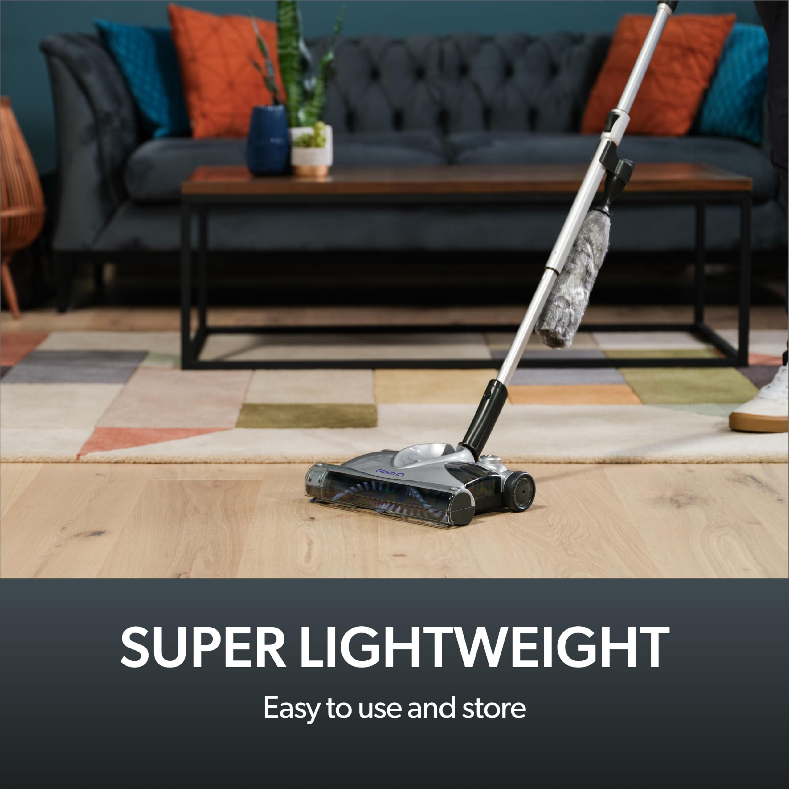 Gtech SW02 Cordless Lithium Carpet and Hardwood Floor Sweeper - Cordless Adjustable Vacuum - Up to 60 Minutes of Runtime - Recha