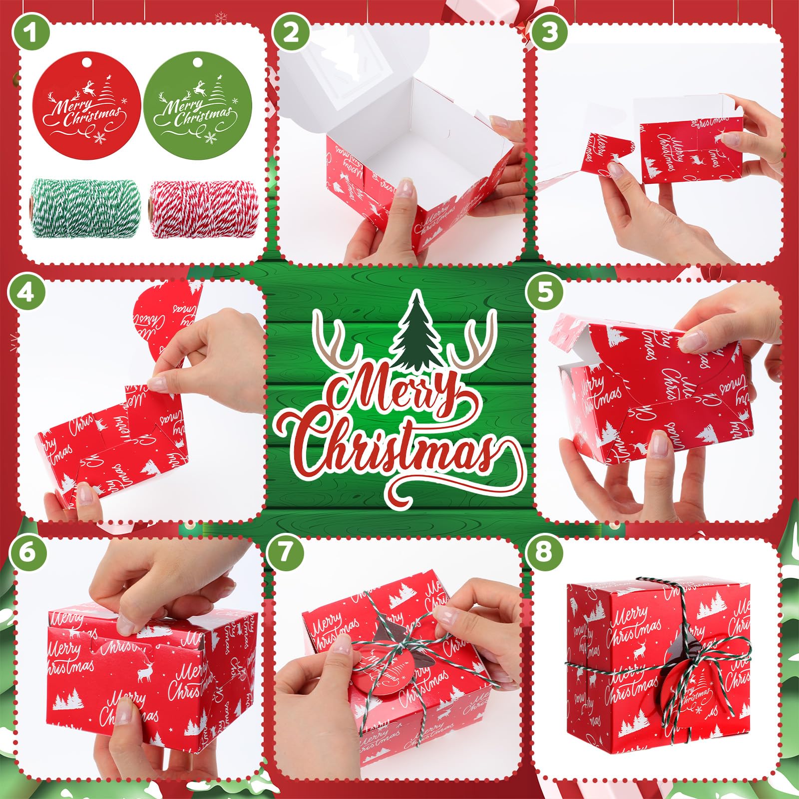 Glenmal 200 Set Christmas Bakery Cookie Boxes Cupcake Containers with Christmas Tree Window Xmas Day Cupcake Candy Goody Treat G