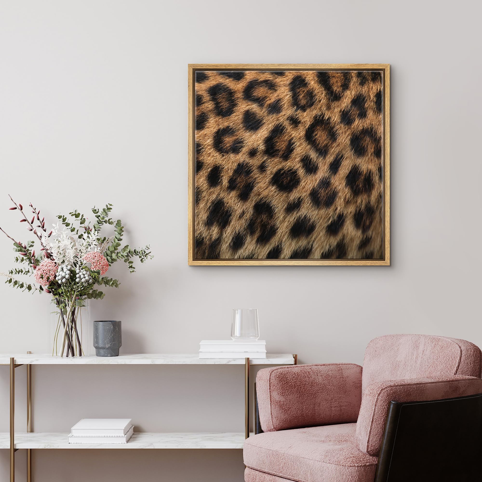 Wall26 Framed Framed Canvas Prints Wall Art Framed Framed Canvas Prints Wall Art - Leopard Fur/Skin Texture - 24''X24'' Natural