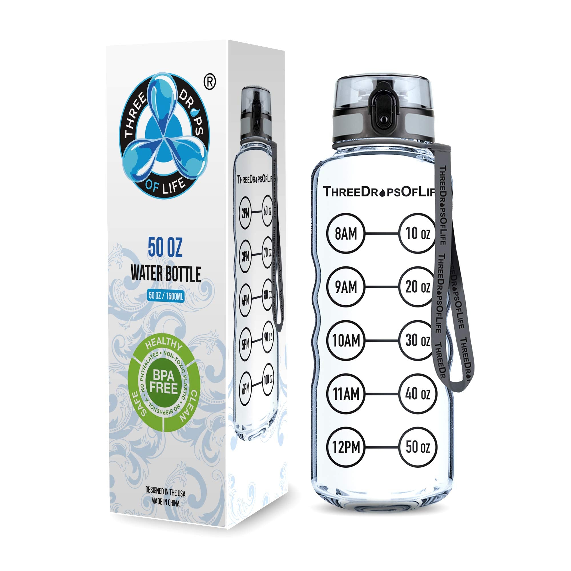 50oz Sport Water Bottle  Best for High Capacity Hydration  Clear Tritan Plastic, BPA Free, Flip Top, Leak Proof Lid, ReDesign