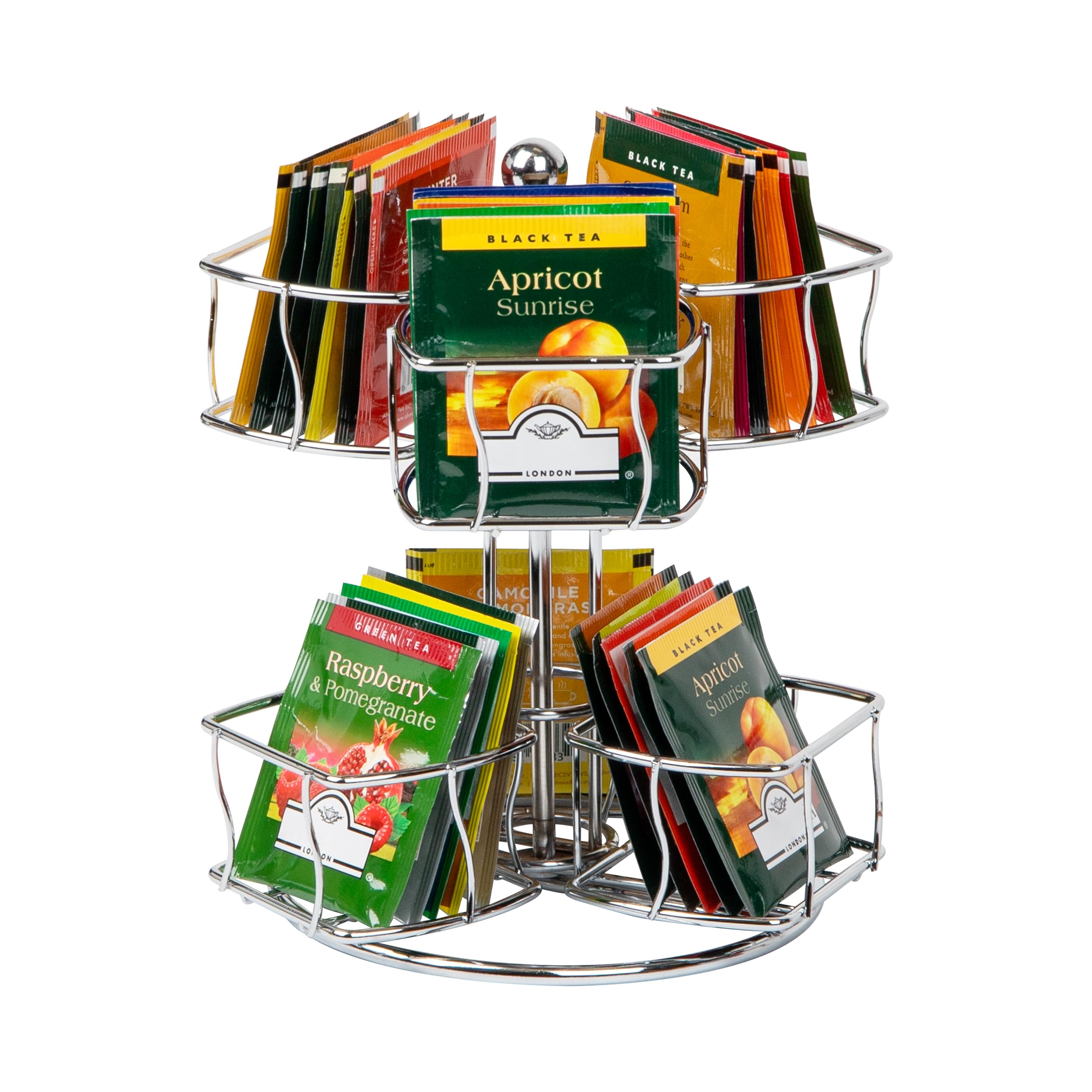 Mind Reader Tea Bag Carousel, Tea Station Organizer, Countertop Storage, Kitchen, Metal, 7'' L X 7'' W X 8.25'' H, Silver