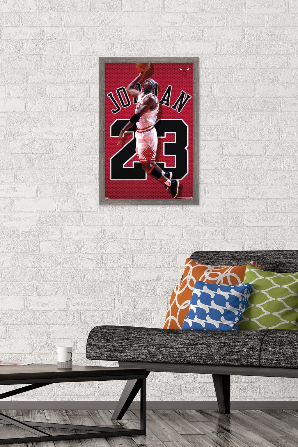 Trends International Michael Jordan - Jersey Wall Poster, 14.725'' X 22.375'', Barnwood Framed Version