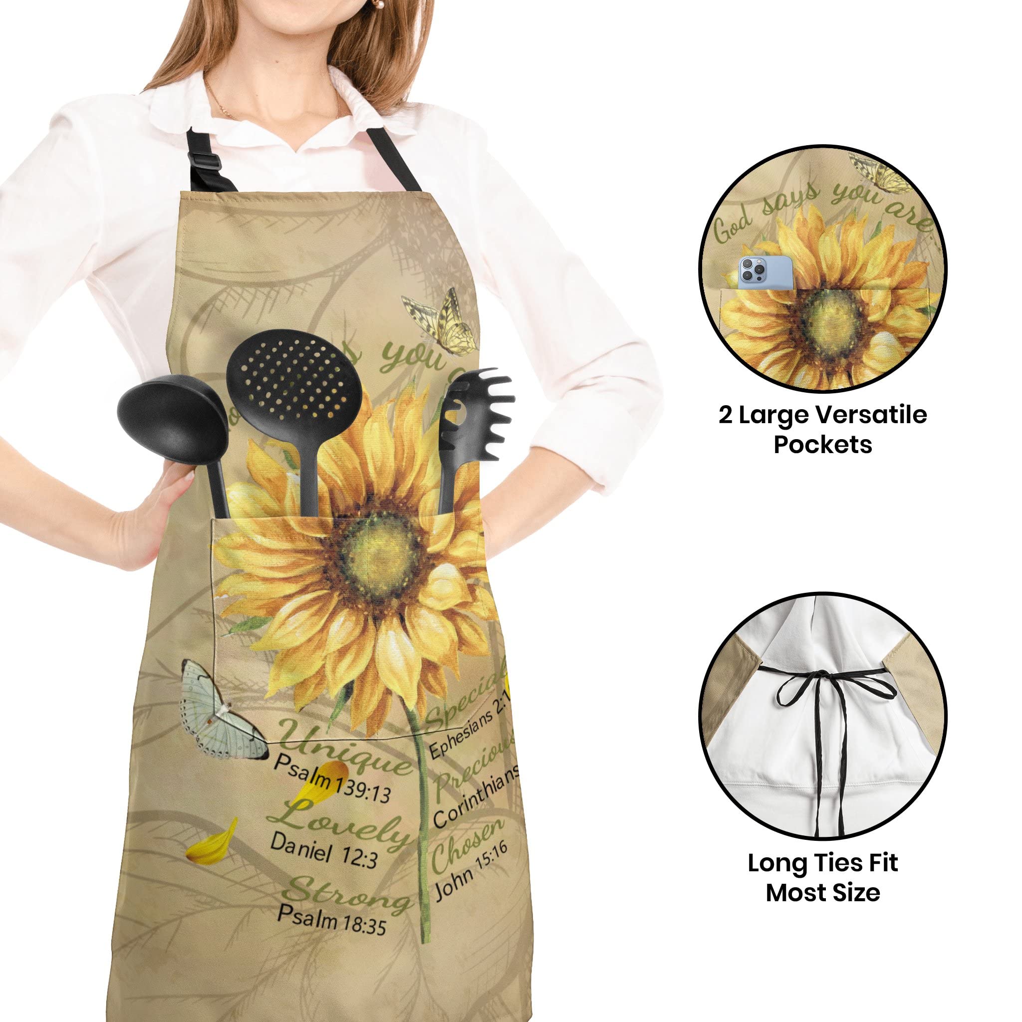 Kiyiyzer Christian Gifts For Women, Inspirational Gifts For Women, Religious Cooking Aprons For Women With 2 Pockets