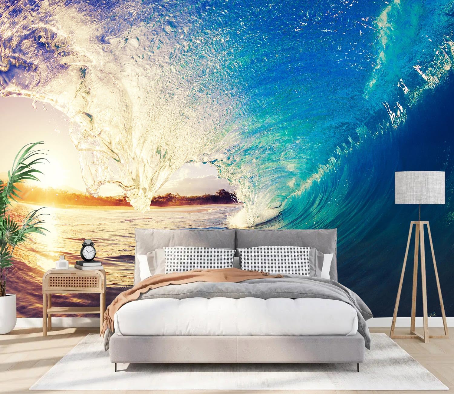 PYFFYP- Blue sea Waves Landscape Wallpaper murals for Living Room(Not Peel and Stick)