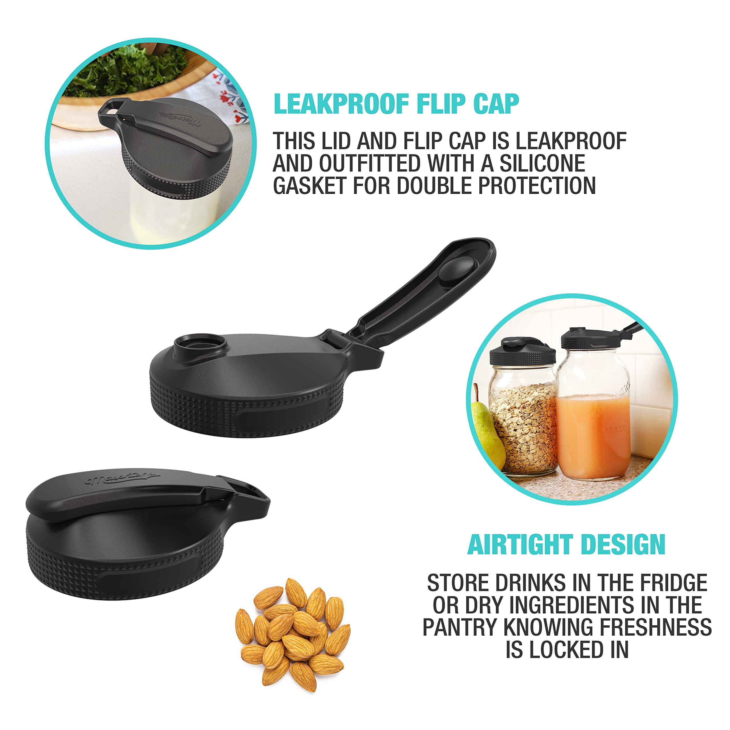 Masontops Multi Top Flip Cap Mason Jar Lid - Wide Mouth Mason Jar Pour Lids Wide Mouth Mason Jar Lids Easy Pour Spout And Flip C