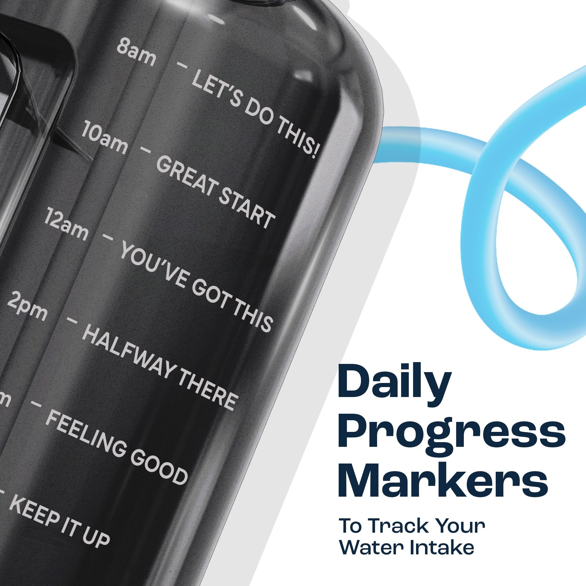 AQUAFIT 1 Gallon Water Bottle with Straw - Motivational Gray Gym Jug - 128 oz Silicone Sports Water Bottle with Time Marker