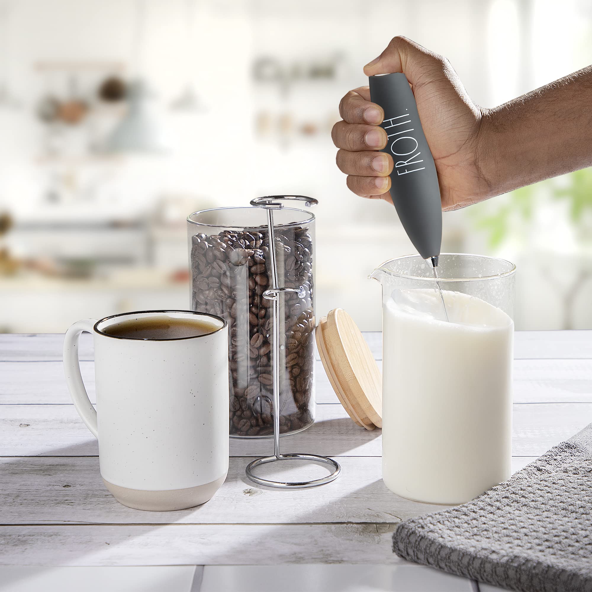 Rae Dunn Milk Frother- Handheld Electric Drink Mixer, Handheld Electric Milk Frother, Coffee Frother, Hand Blender, Frappe Maker