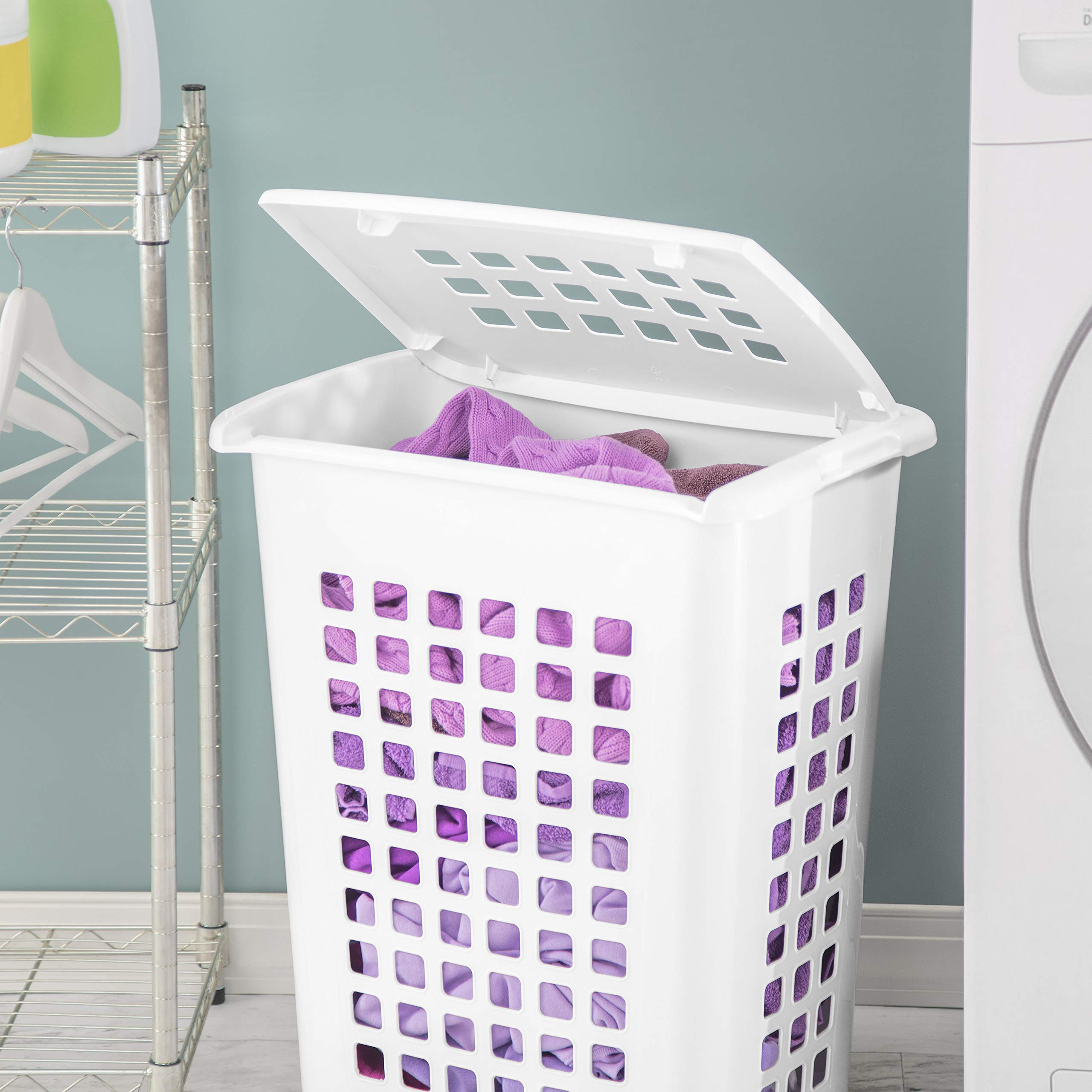 Sterilite Rectangular Lifttop Laundry Hamper With Lid, Handles To Easily Carry Clothes Between The Laundry Room And Bedroom, Pla