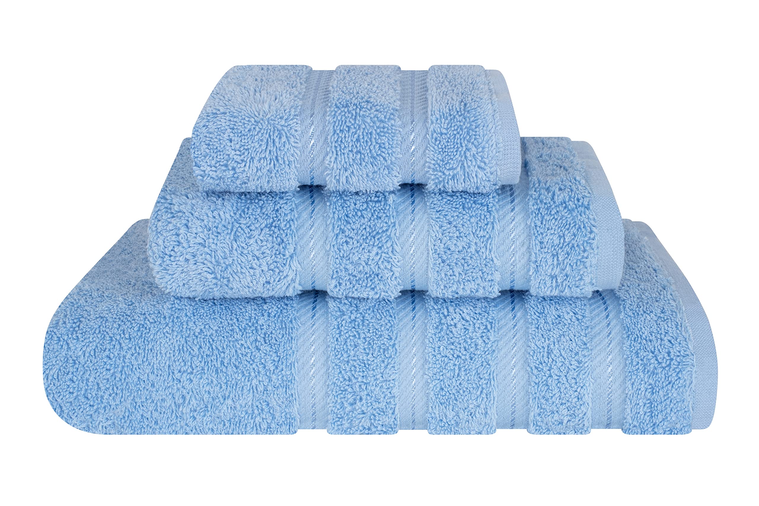 American Soft Linen Luxury 3 Piece Towel Sets  1 Bath Towel 1 Hand Towel 1 Washcloth  100% Turkish Cotton Towels for Bathroom  Light Blue Towel Set