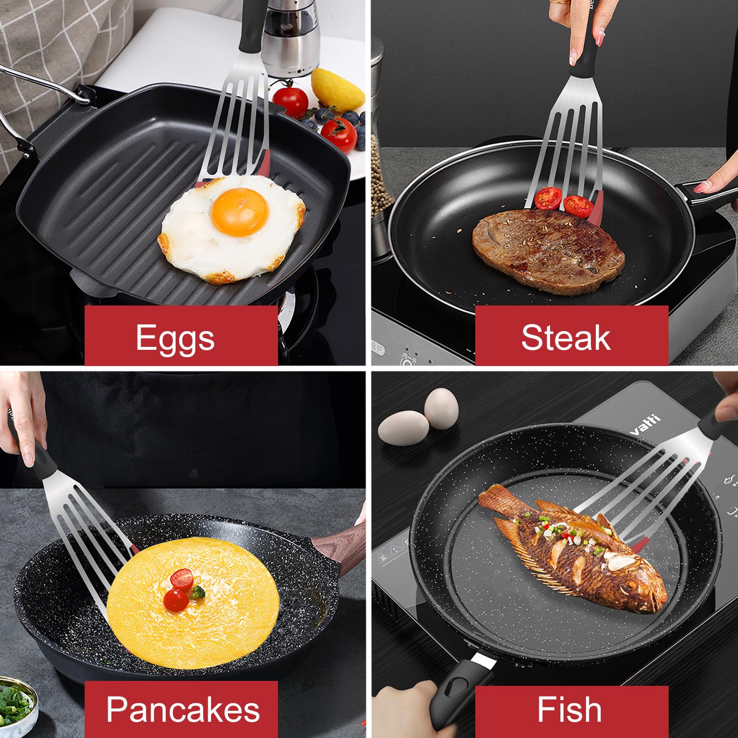 Beijiyi Fish Spatula Turner Set Of 2, Heat Resistant Silicone Edge Slotted Fish Spatulas For Nonstick Cookware, Flexible And Thi