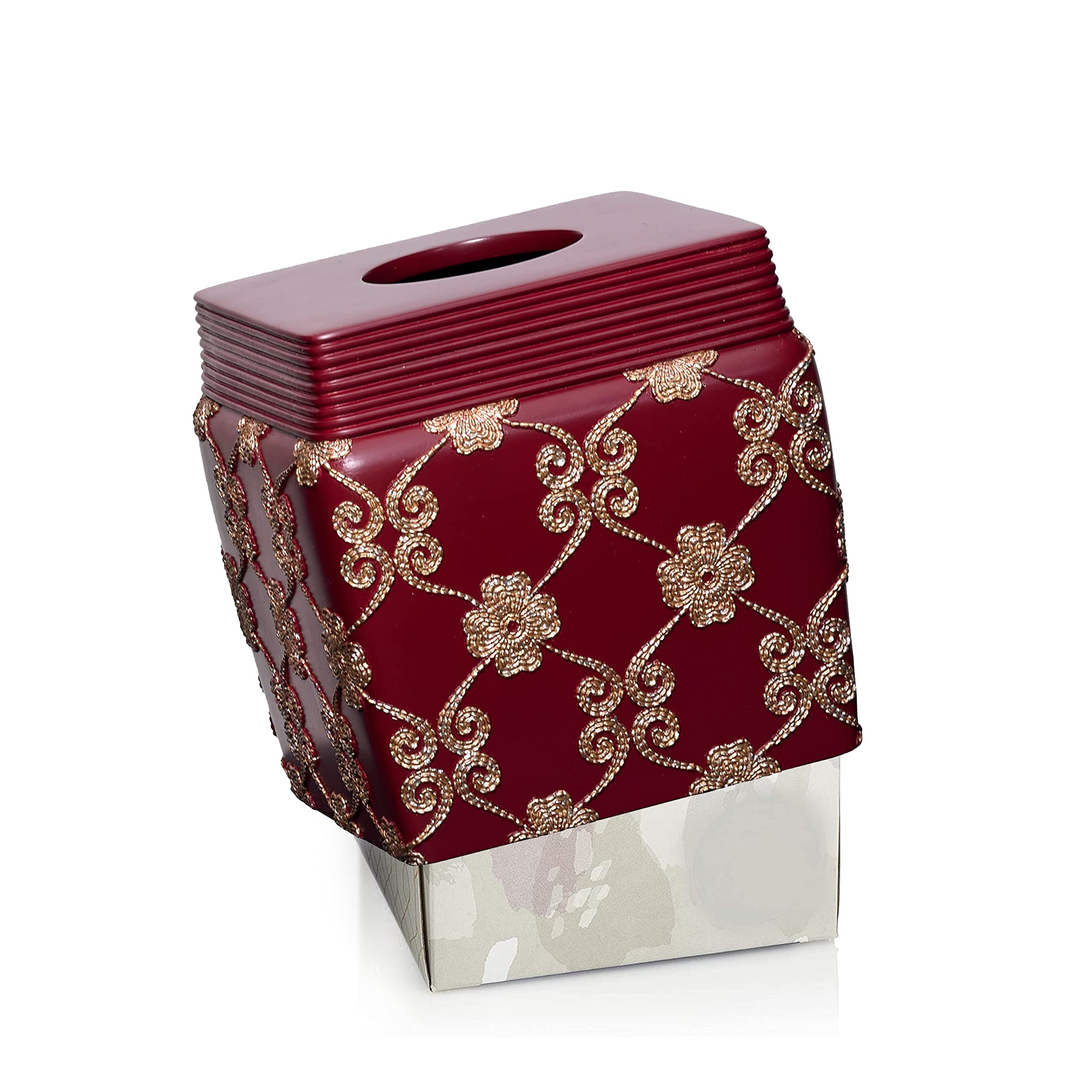 Popular Bath Tissue Box, Vlegant Rosa Collection, Burgundy/Gold