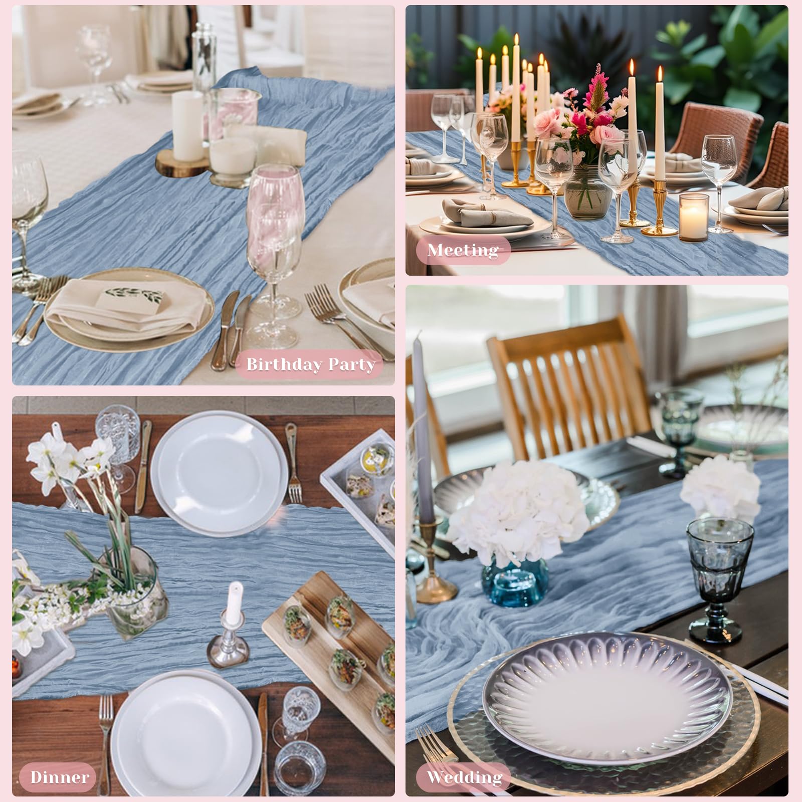 Blue Table Runner, 10Ft 120in Cheesecloth Table Runner, Gauze Rustic Cheese Cloth Table Runners for Wedding, Party, Baby & Brida