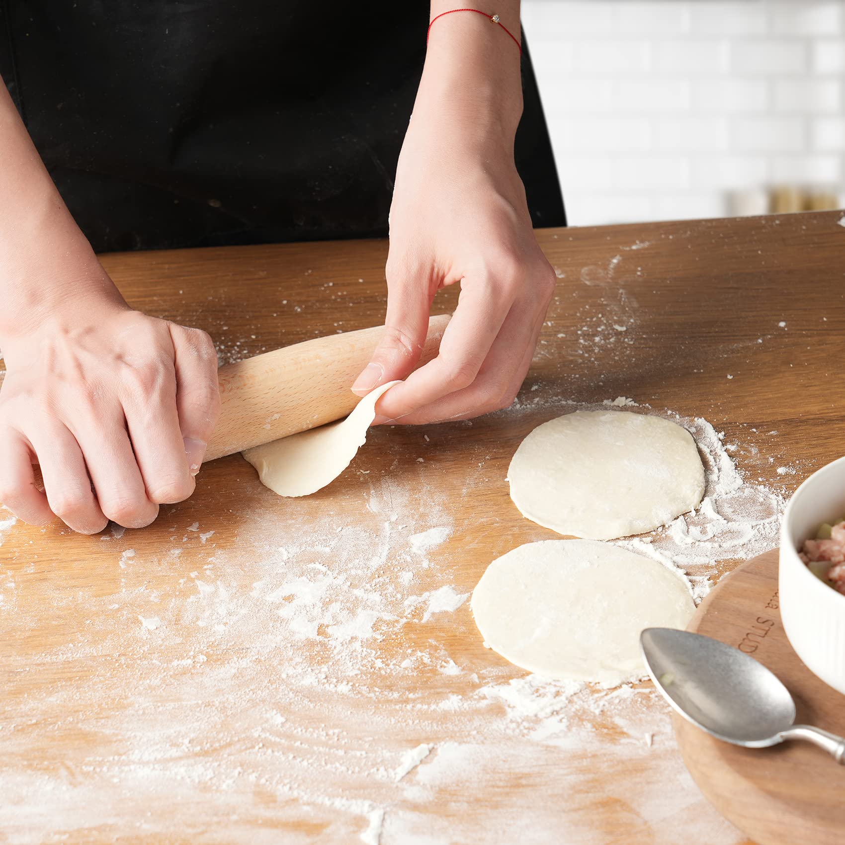 French Rolling Pin For Baking - Ampseven Wooden Rolling Pin Dough Roller For Pizza Fondant Pasta Dumpling Tortillas (20Cm(7.9Inc