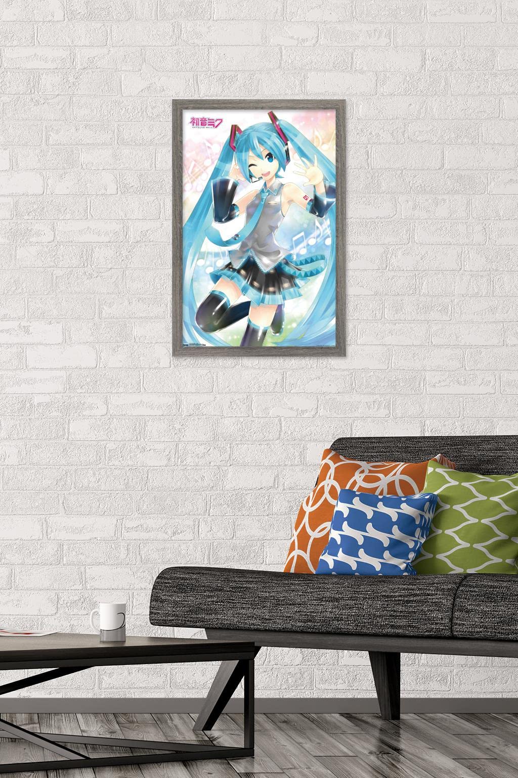 Trends International Hatsune Miku - Waving Wall Poster, 14.725'' X 22.375'', Barnwood Framed Version