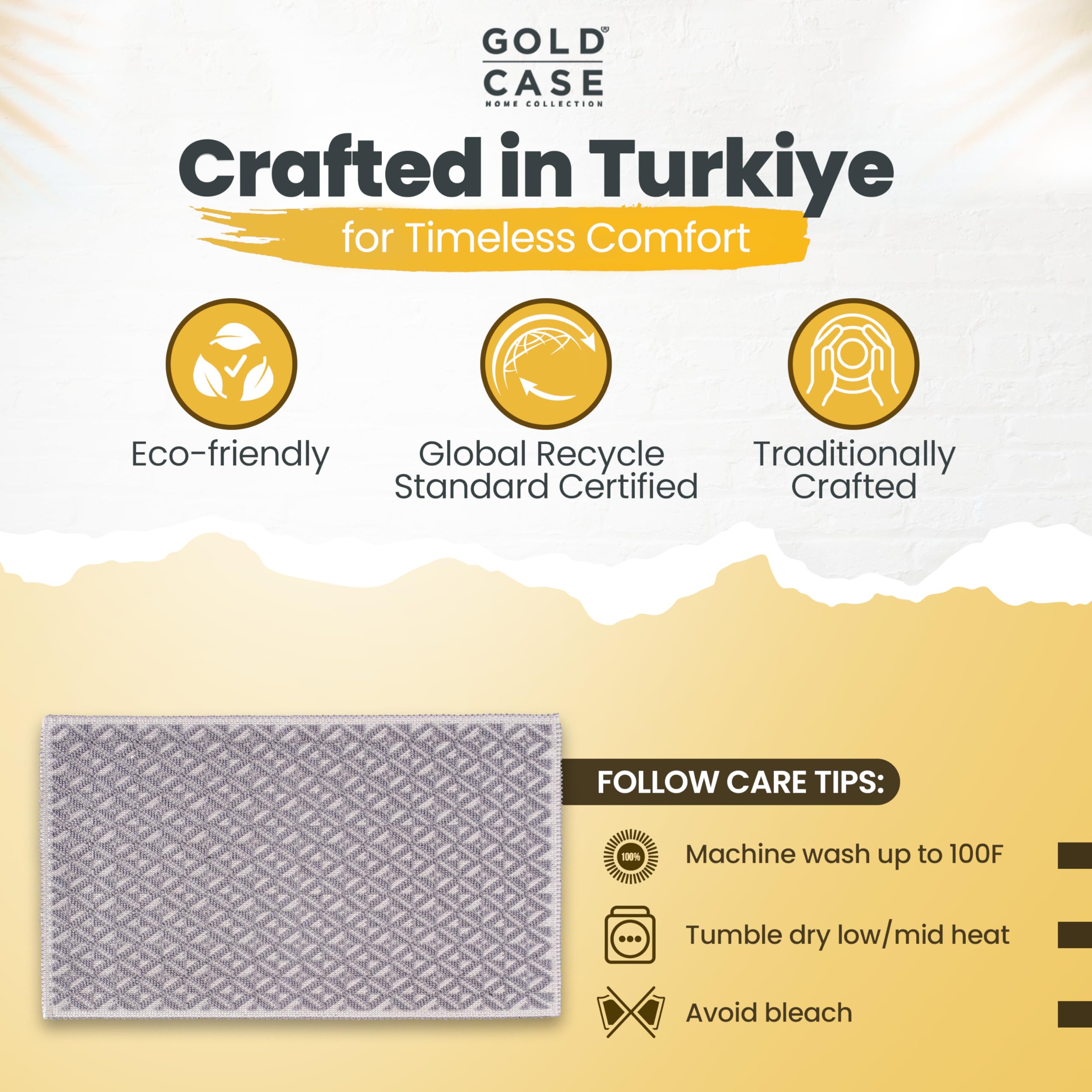 Bathroom Rugs 100% Cotton (Set Of 2) - Absorbent Turkish Bath Mat Sets - Washable Bathroom Rug For Floor & Tub - Bath Mats For S