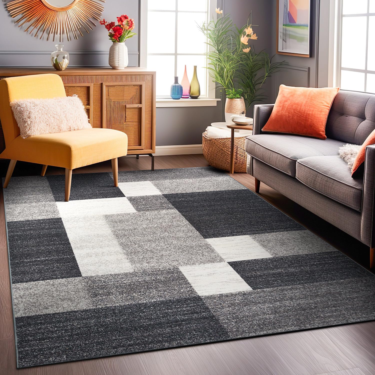 Rugshop Modern Boxes Design Non-Slip Area Rug 33 x 5 Gray